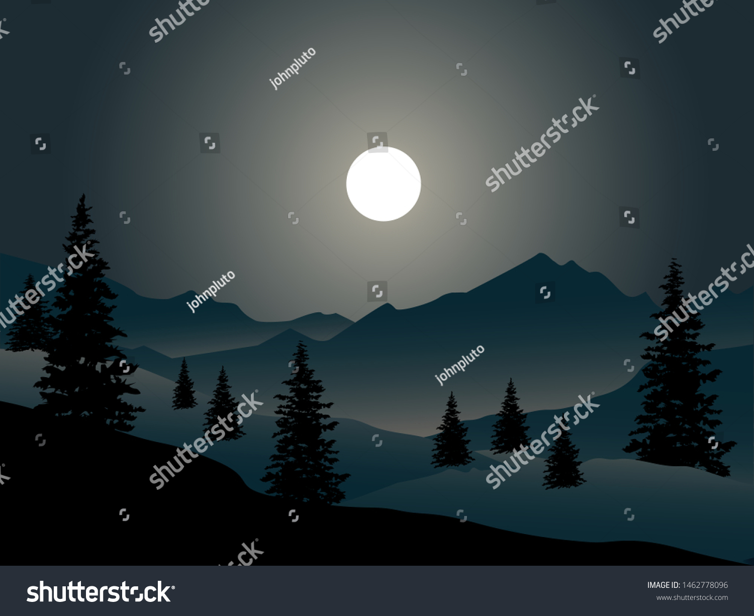 Night Scene Mountain Pine Trees Moon Stock Vector (Royalty Free ...