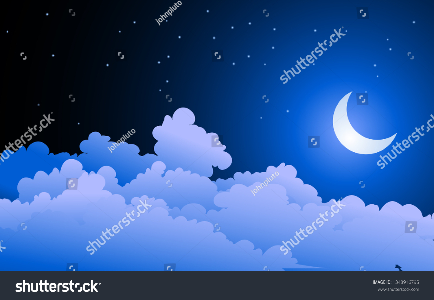 Night Sky Crescent Moon Clouds Stock Vector (Royalty Free) 1348916795 ...