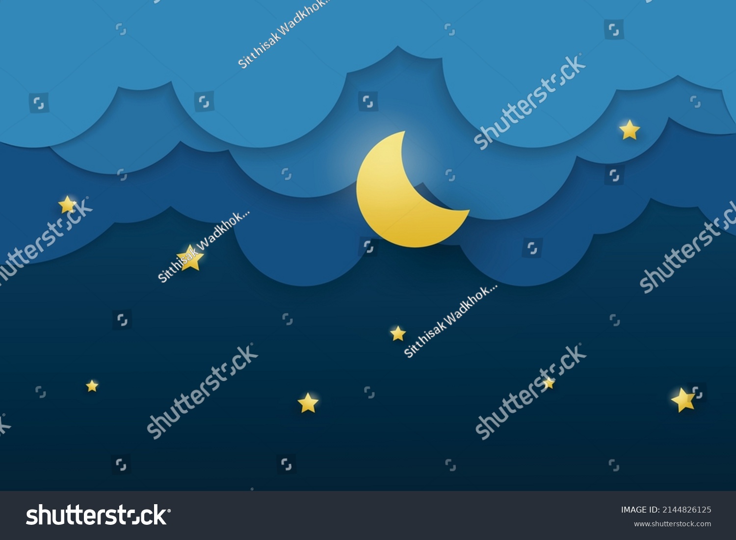 Night Sky Stars Moon Paper Art Stock Vector Royalty Free 2144826125 Shutterstock