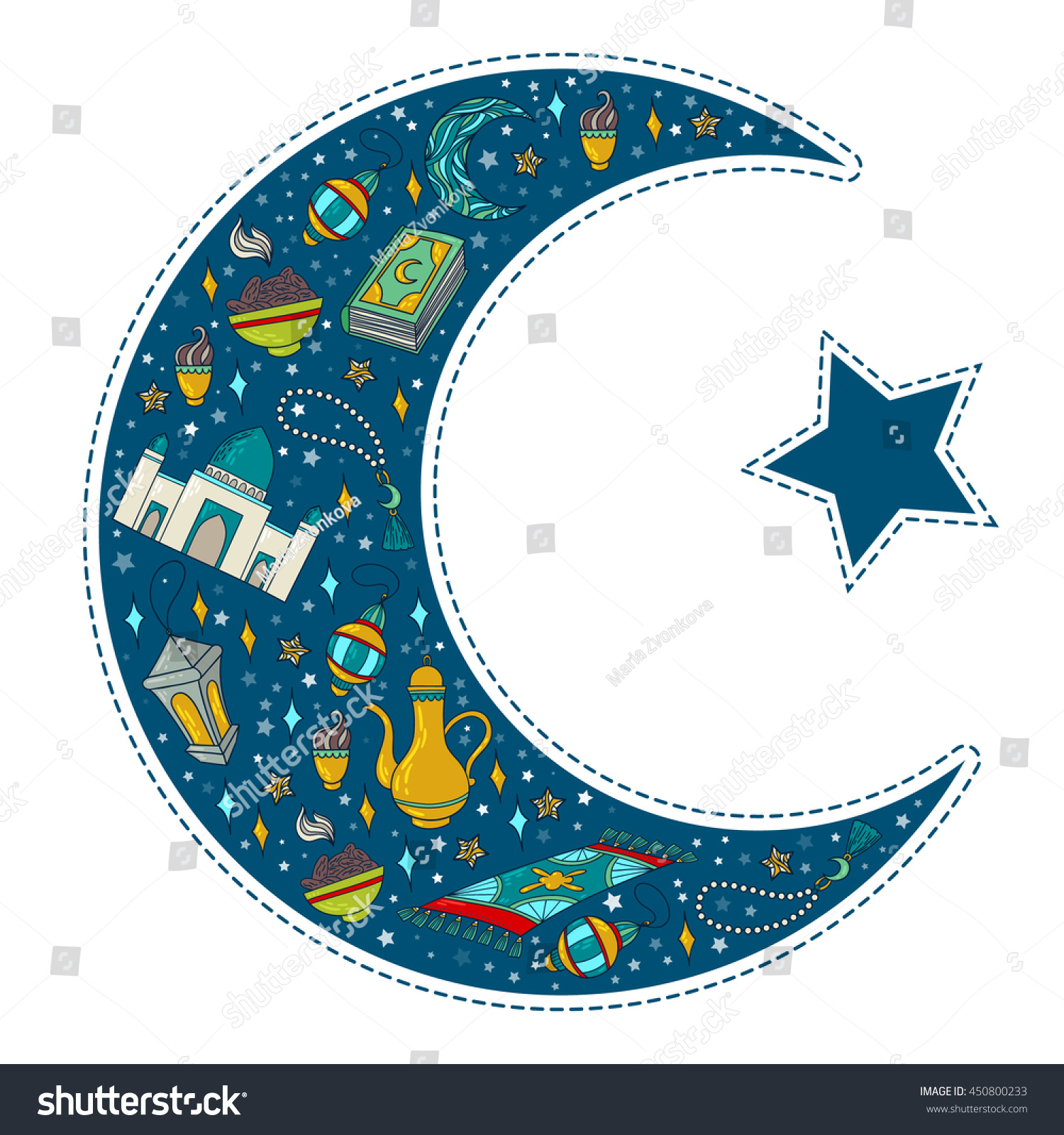 Night Vector Isolated Illustration Stars Crescent Stock 