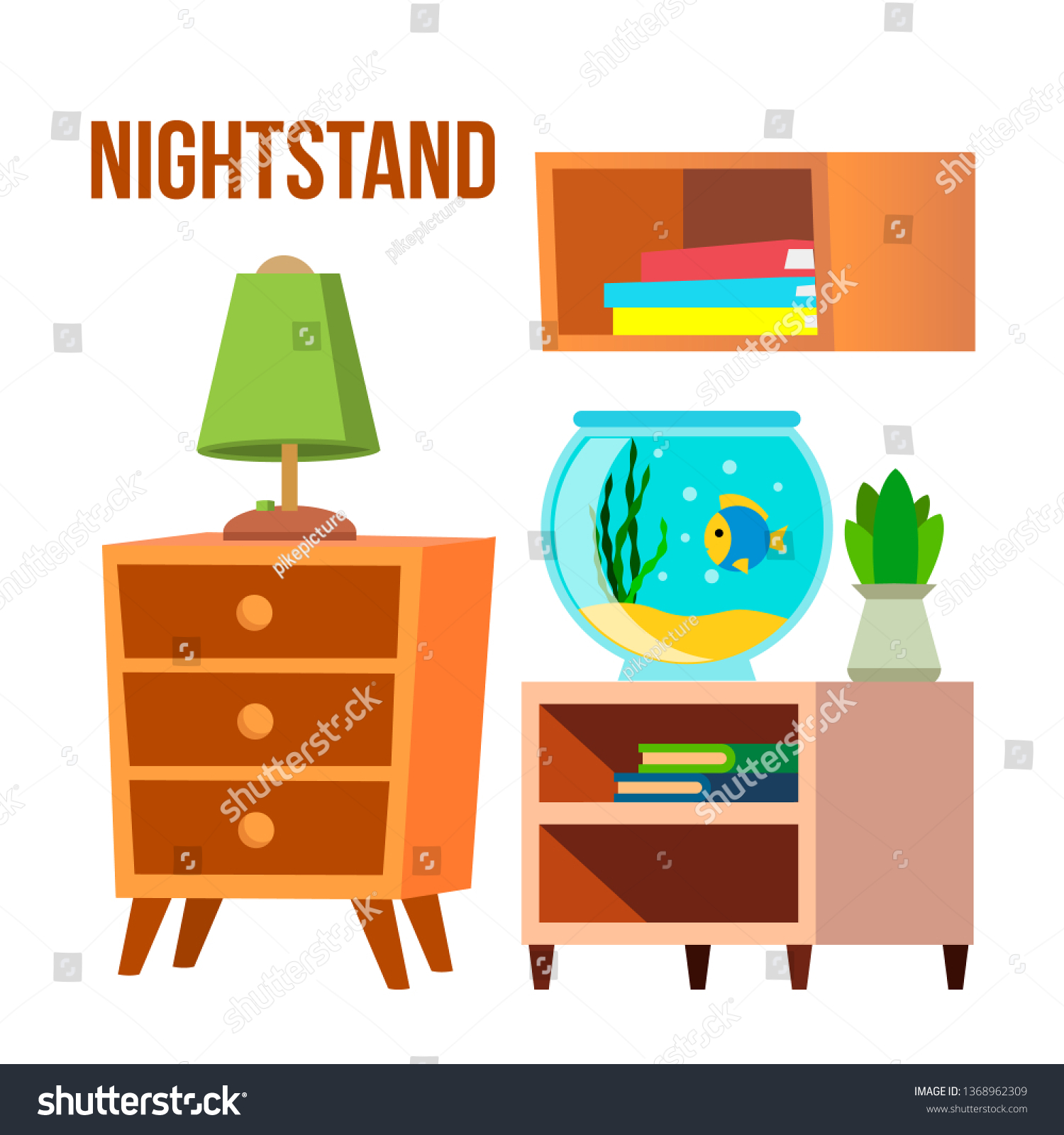 Nightstand Bedside Tables Desks Cartoon Vector Stock Vector Royalty Free 1368962309