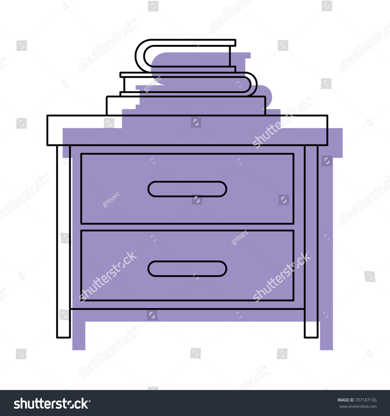 Nightstand Stack Books Purple Watercolor Silhouette Stock Vector Royalty Free 707187136