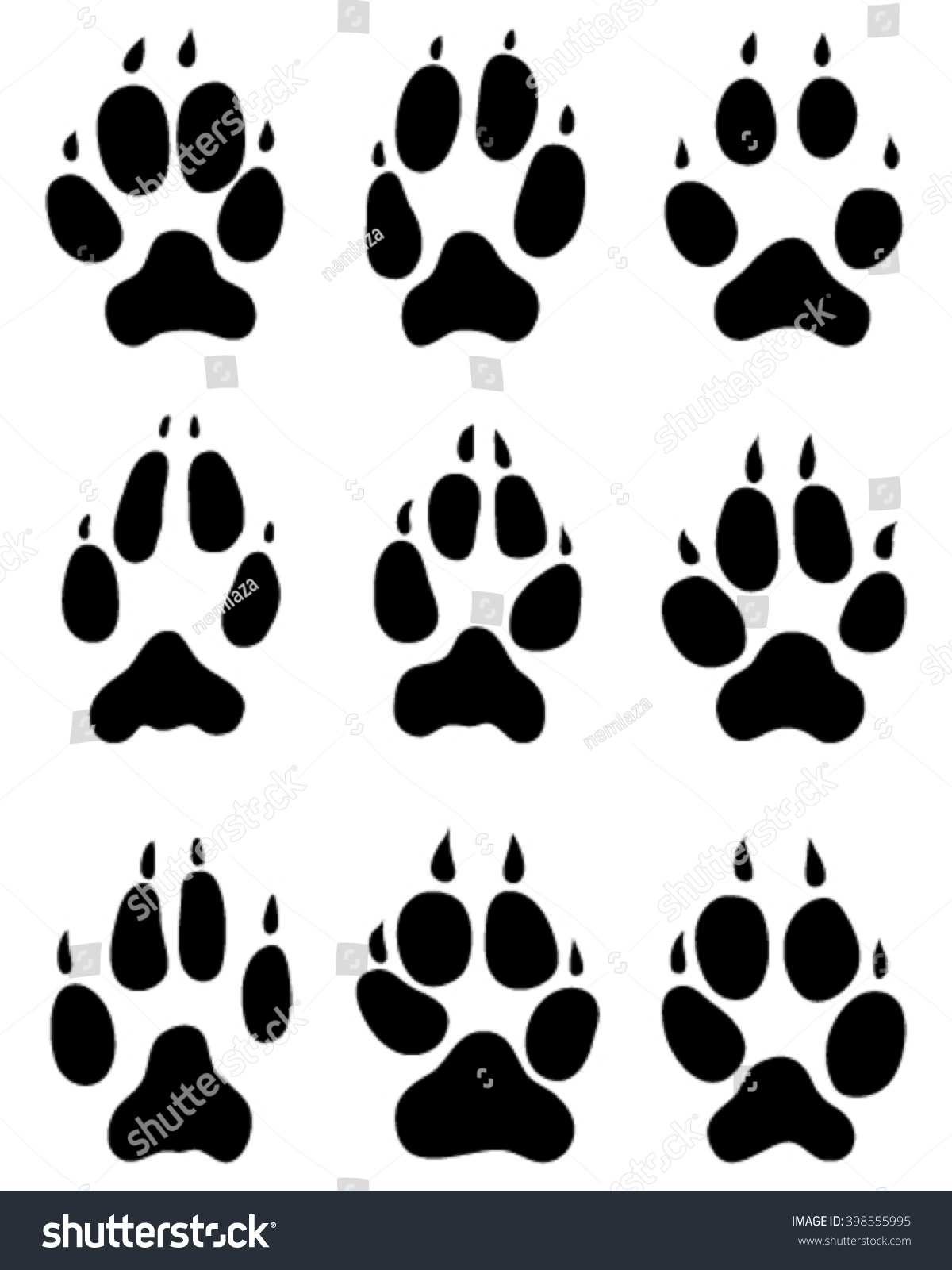 Nine Black Print Paws Fox Vector Stock Vector 398555995 - Shutterstock