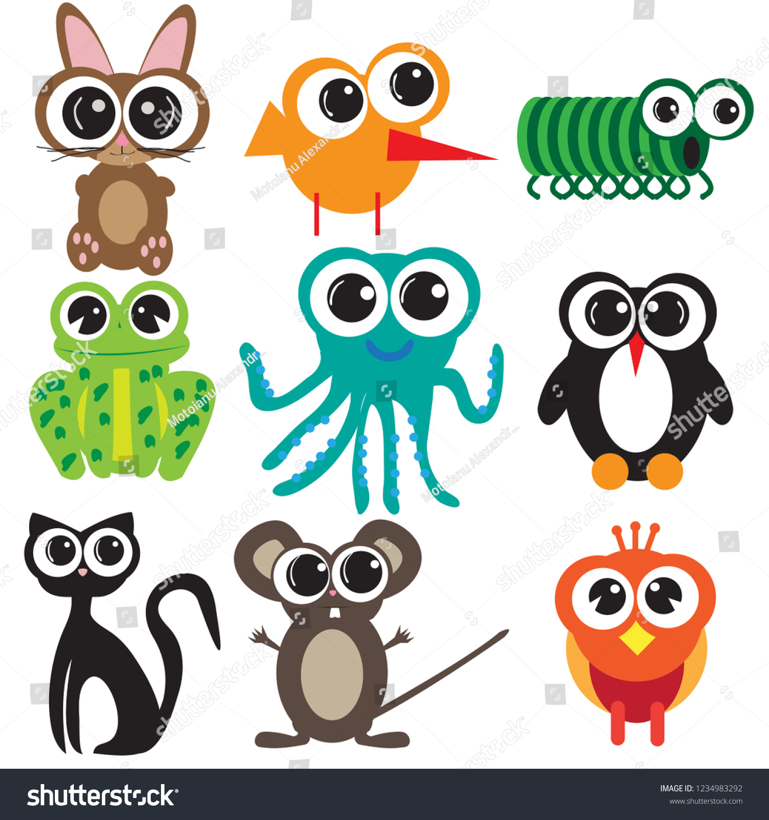 Nine Flat Design Animals Cartoons Big Stock Vector (Royalty Free