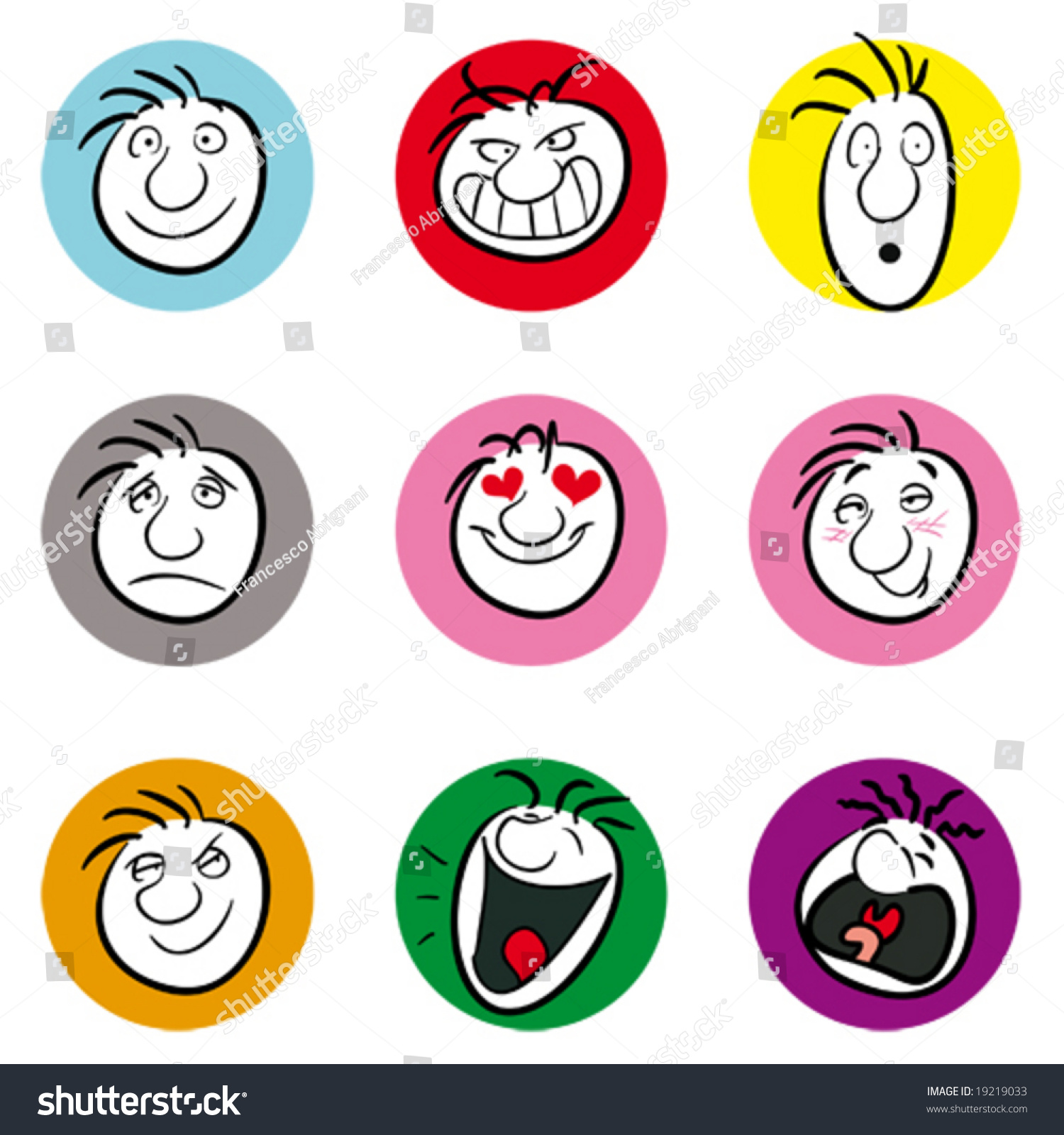 Nine Illustrations Showing Different Emotions Or Moods (Also Available ...