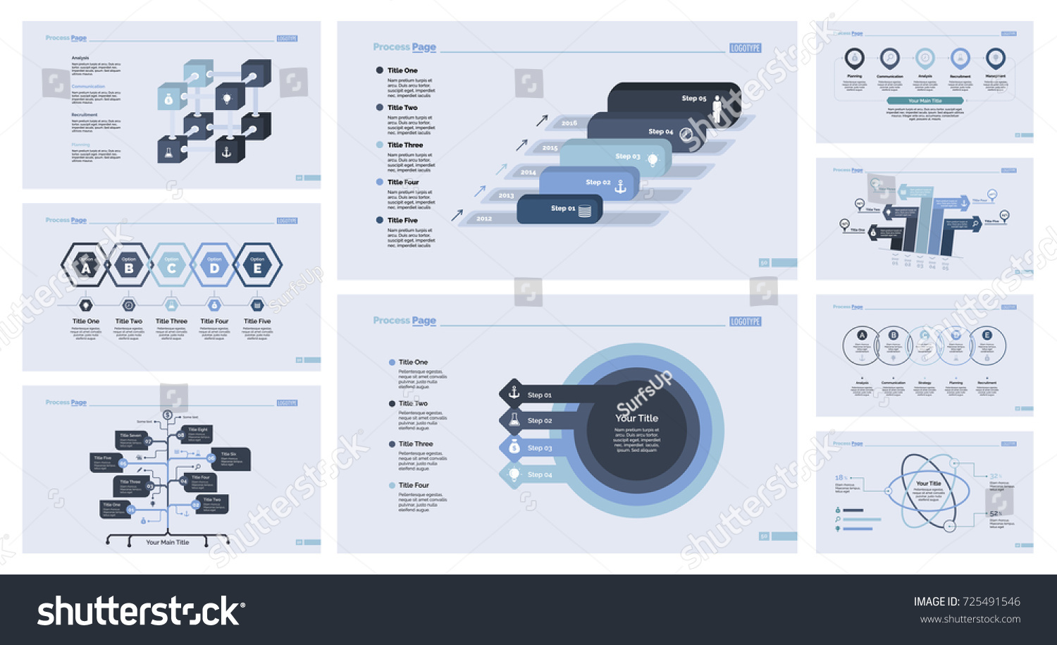 nine-marketing-slide-template-set-stock-vector-royalty-free-725491546