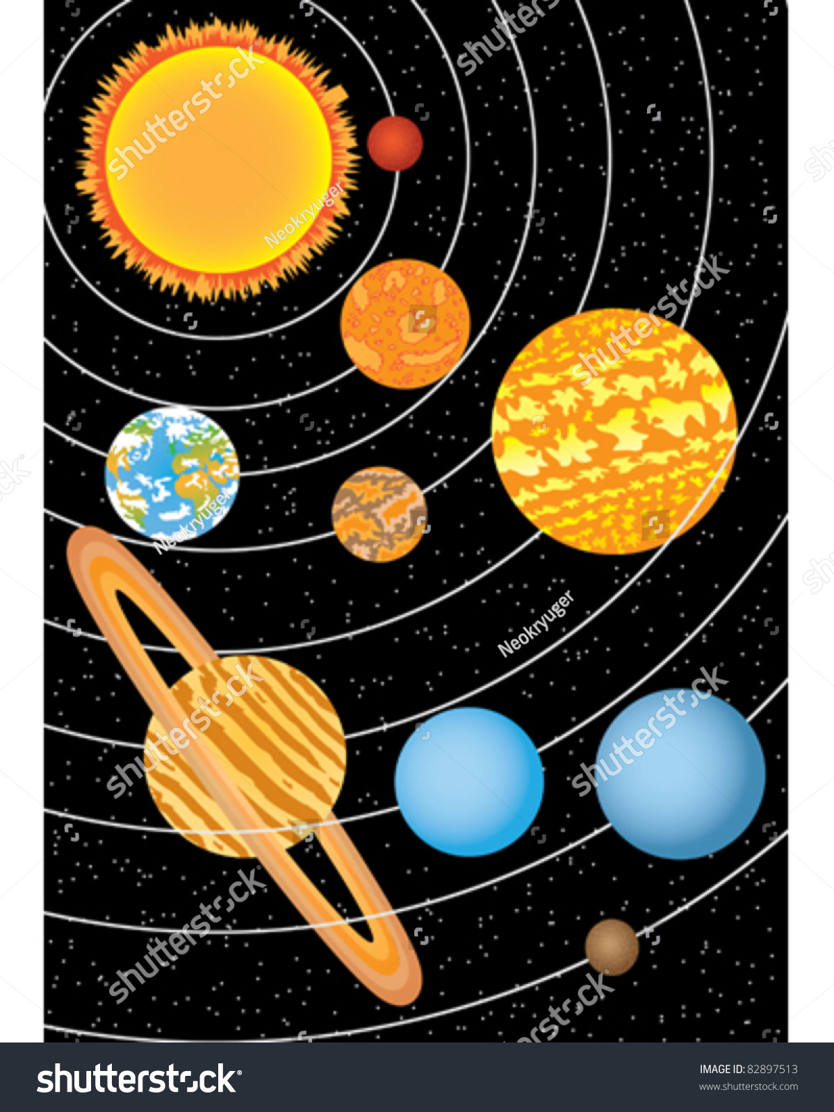 Nine Planets Moving Around Sun Space Stock Vector 82897513 - Shutterstock