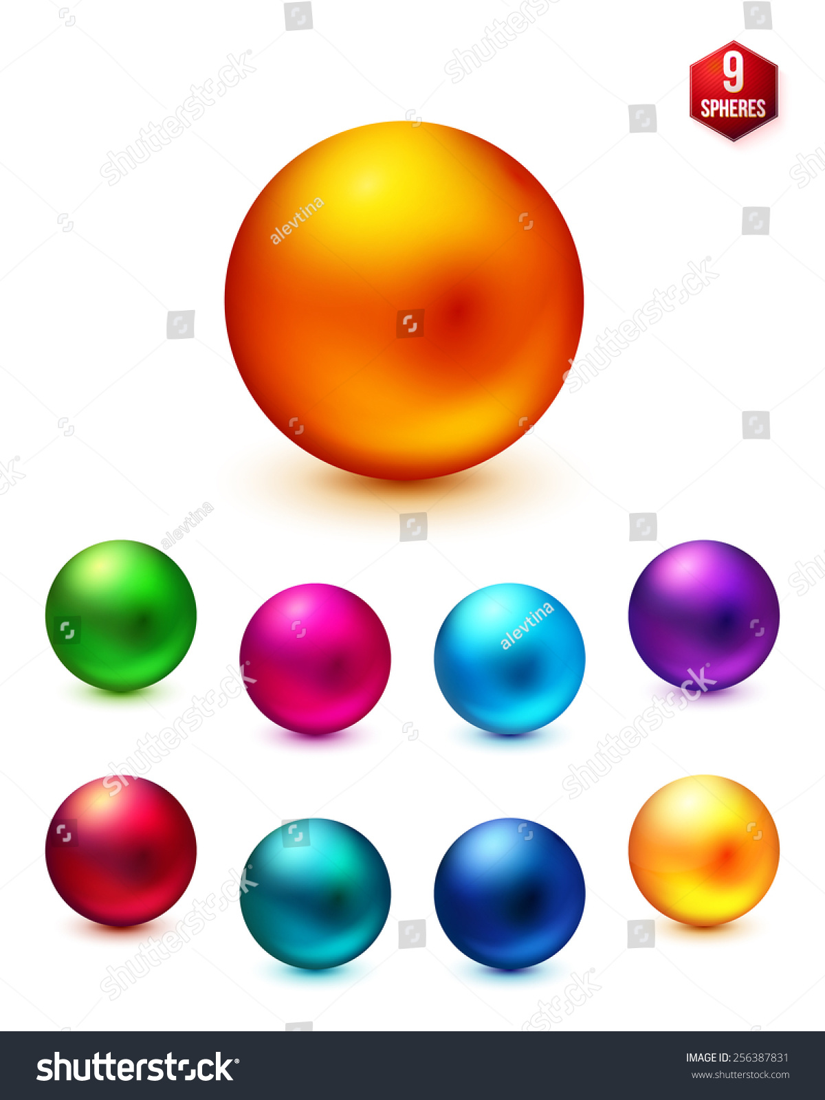 Nine Shiny Spheres In Different Light Colors Isolated On White ...