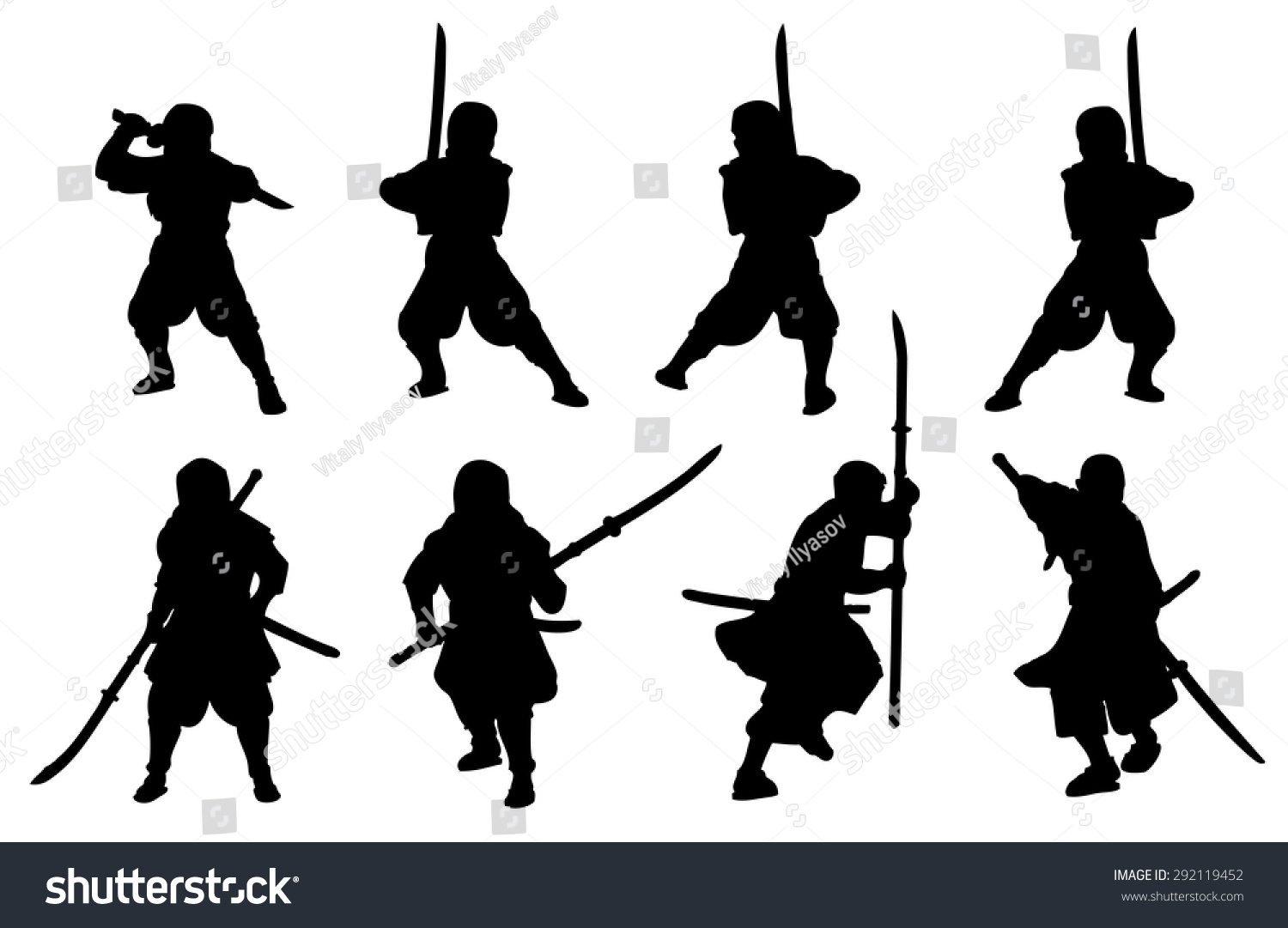 Ninja And Samurai-Naginata Silhouette Set Stock Vector 292119452 ...