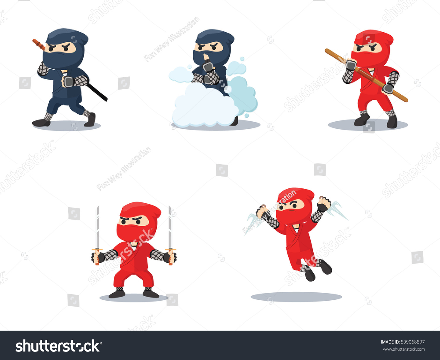 Ninja Cartoon Set Illustration Design - 509068897 : Shutterstock