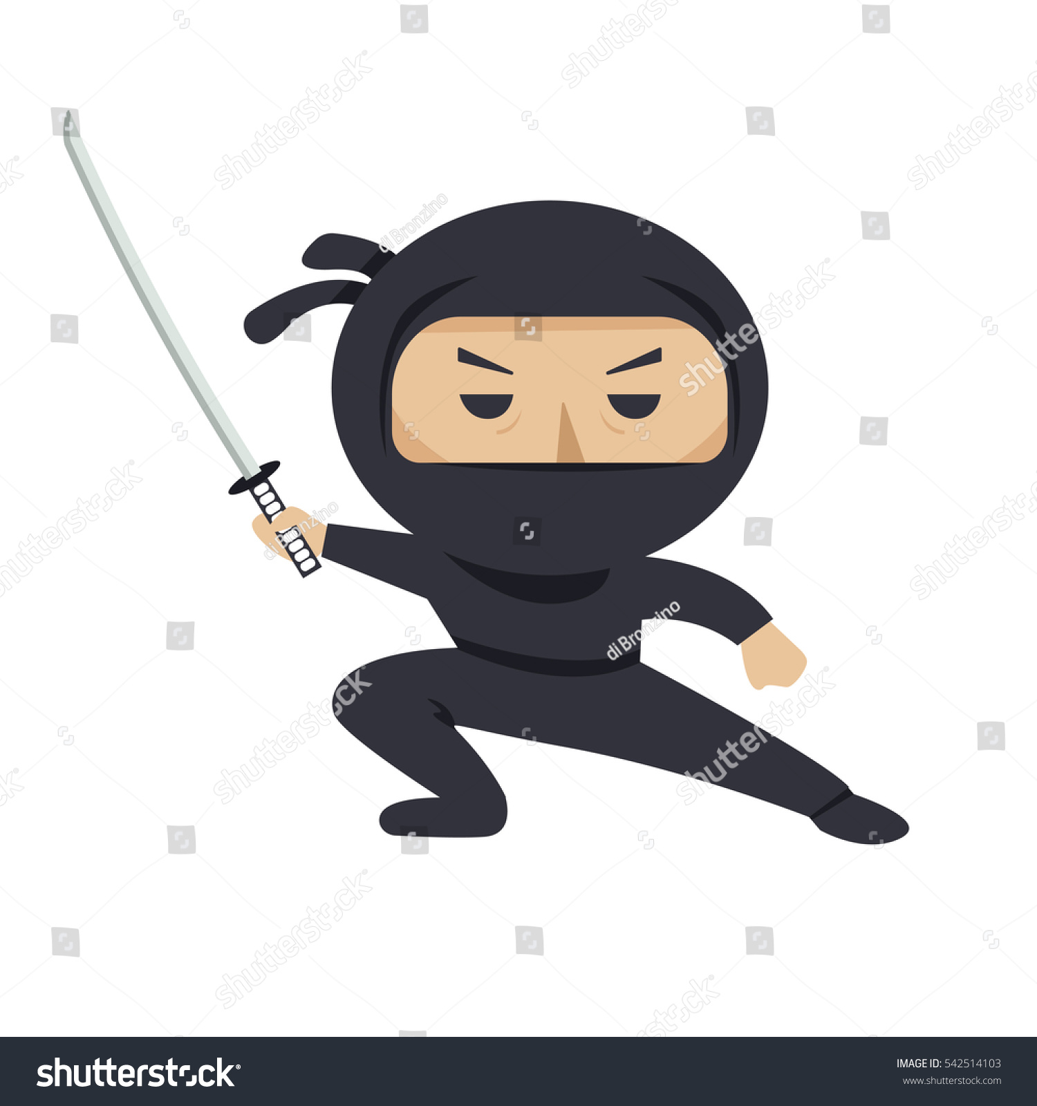 Ninja Character Serious Ninja Sword Flat Stock Vector (Royalty Free ...