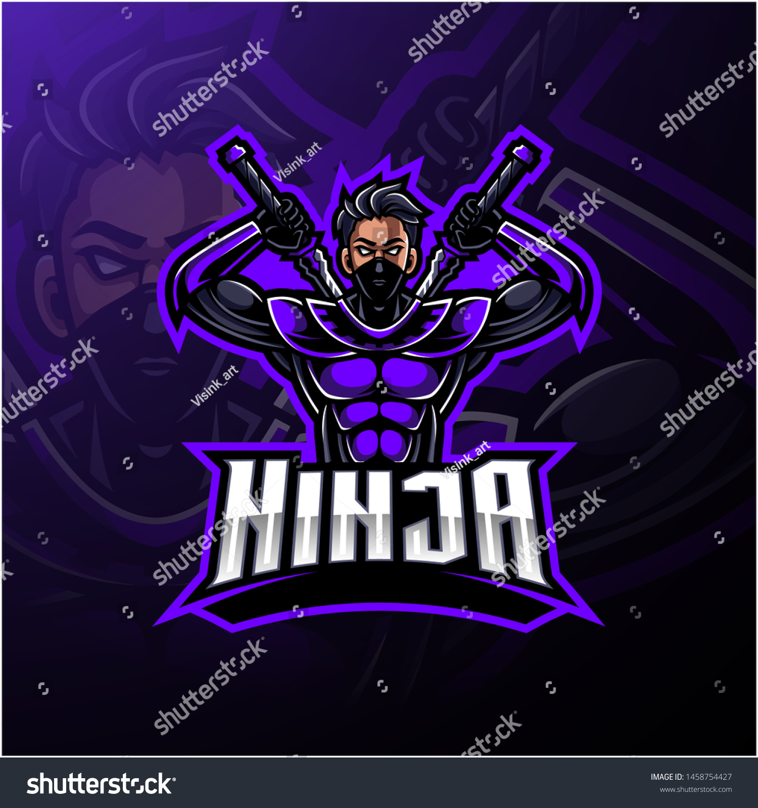 Ninja Esport Mascot Logo Design のベクター画像素材 ロイヤリティフリー