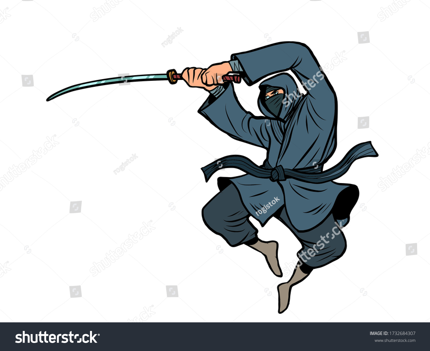 Ninja Katana Sword Comics Caricature Pop Stock Vector (Royalty Free ...