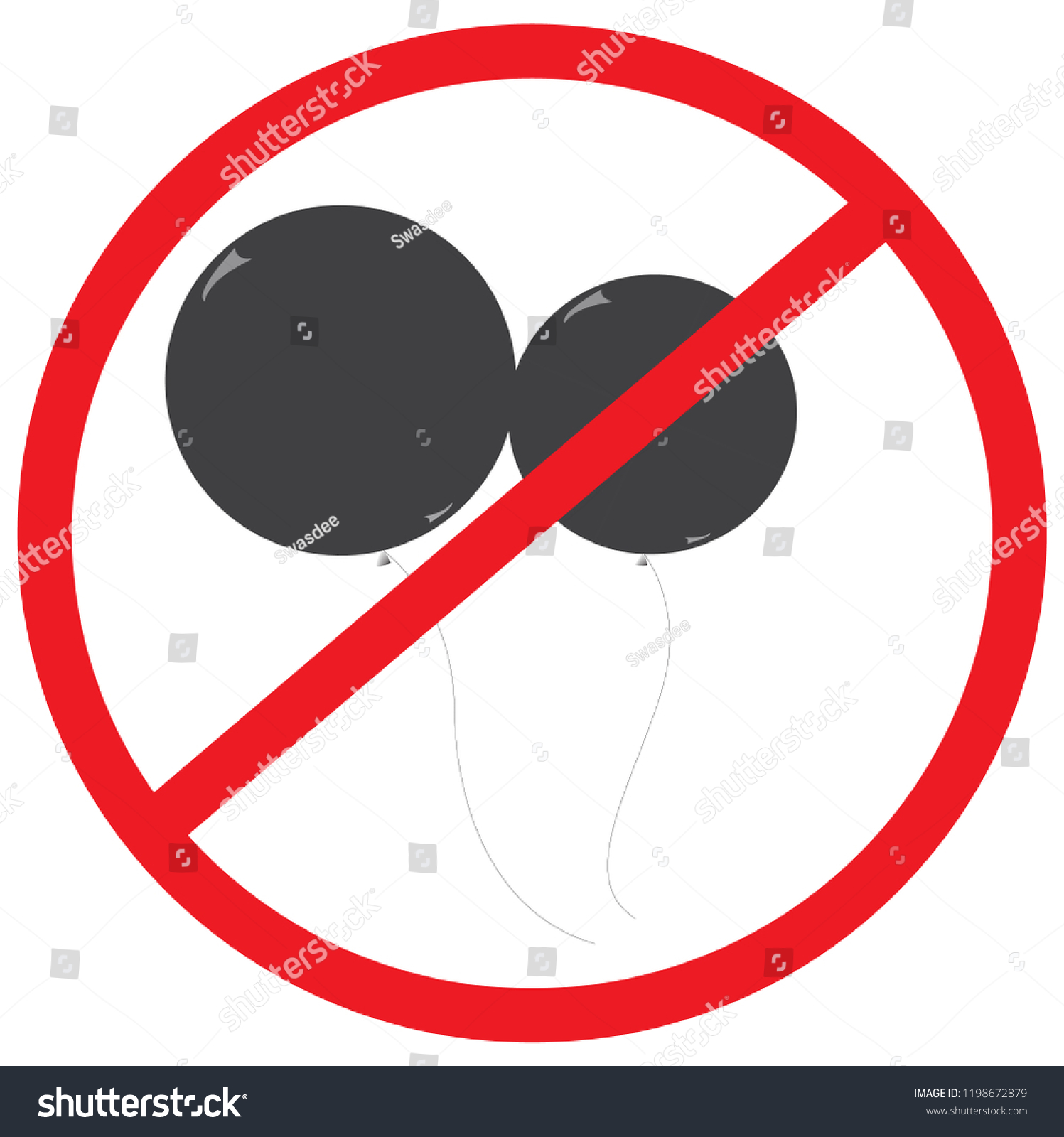 No Balloon Not Allowed Sign Warning Stok Vektör (Telifsiz) 1198672879