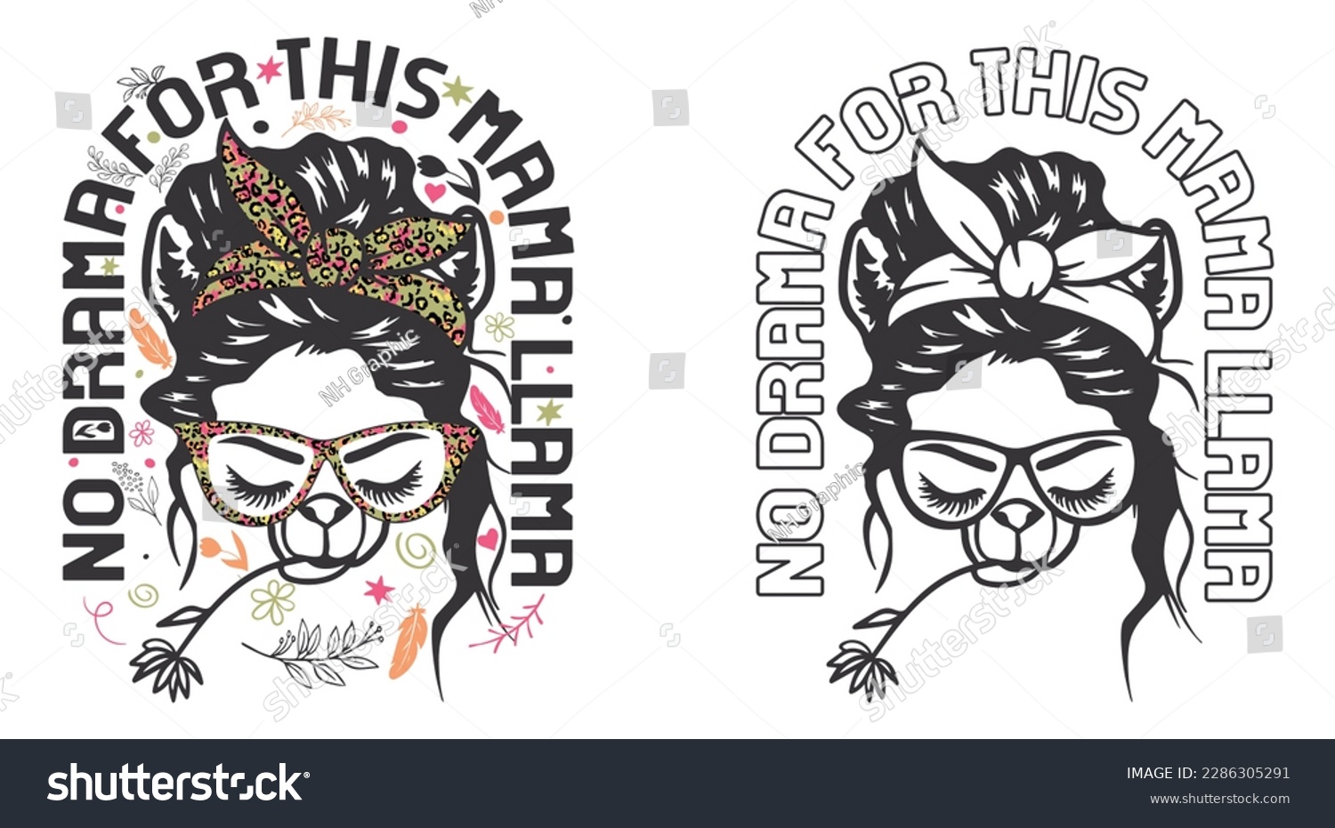 SVG of no drama for this mama llama, Messy Bun Hair with Leopard skin mothers gift design good for any print on demand project svg