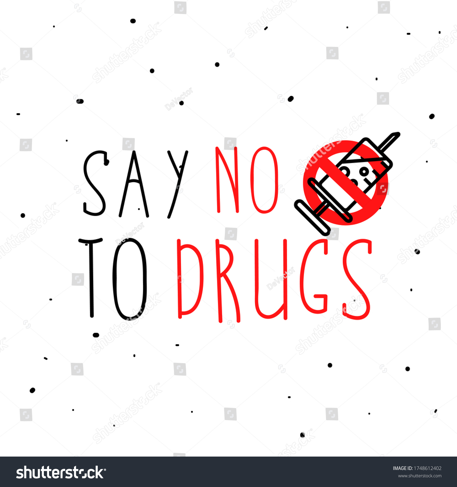 No Drugs Sign Handwritten Text Stop Stock Vector (Royalty Free) 1748612402