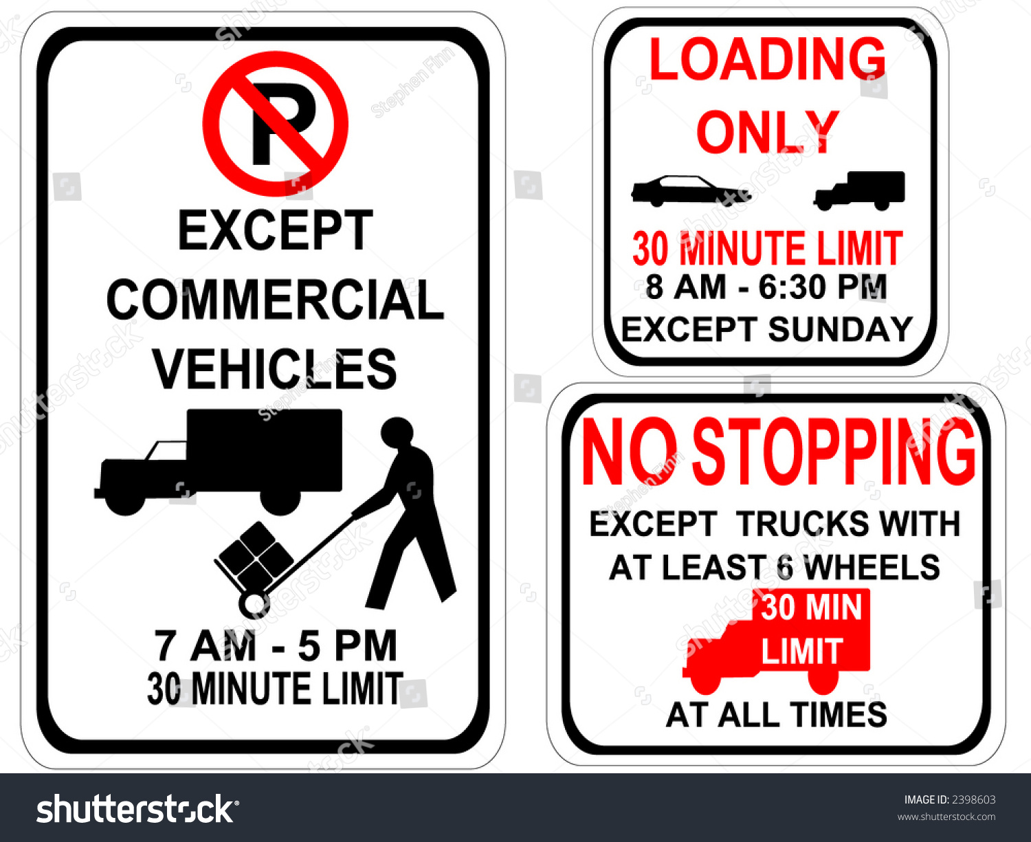 No Parking Unloading Only Signs Stock Vector Illustration 2398603 ...