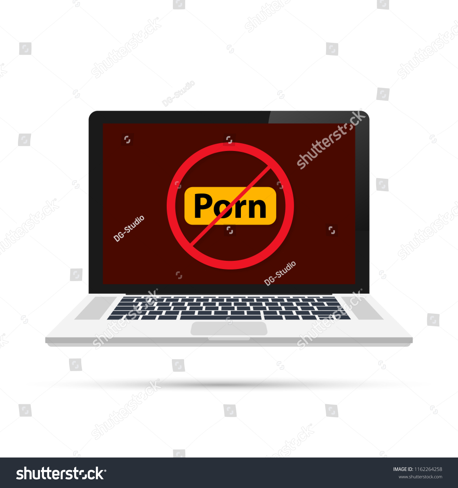 No porno icon on laptop screen on white background. Vector stock illustration.