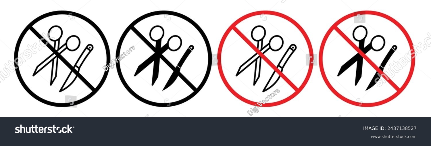 SVG of No Scissors or No Knives Sign Line Icon. Sharp Items Ban icon in outline and solid flat style. svg