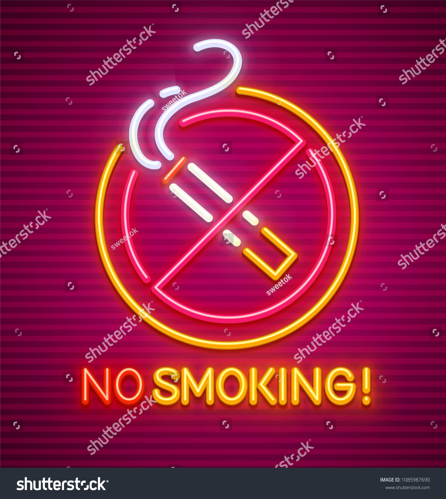 SVG of No smoking. Neon sign with prohibition of smoking. Circle with fuming cigarette with smoke. Icon with nighttime neon illumination. EPS10 vector illustration. svg
