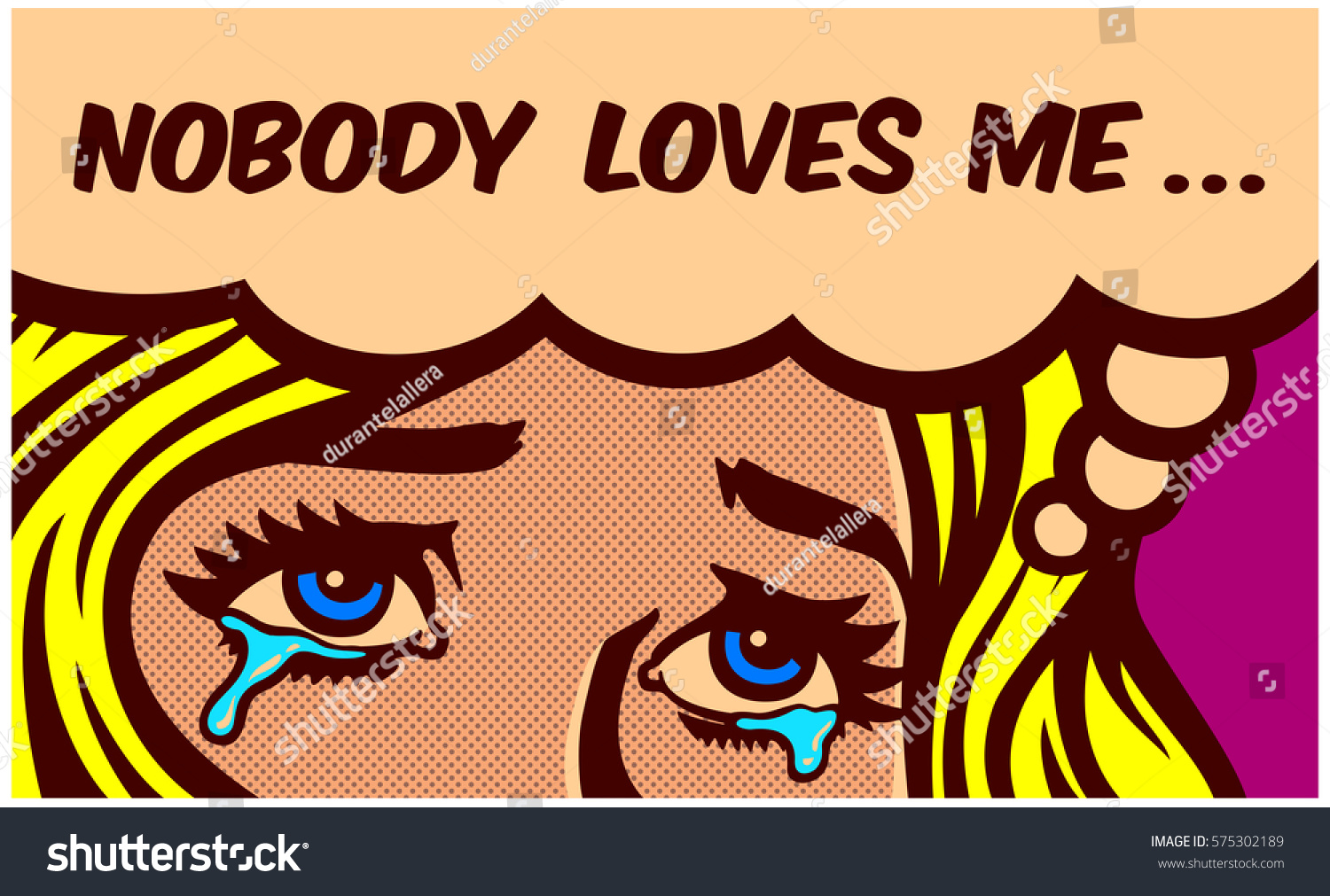 誰も私を愛してない 寂しさに泣く悲しい心のない一人の女の子の涙を流すポップアート型漫画本パネルベクター画像壁デザインイラスト のベクター画像素材 ロイヤリティフリー