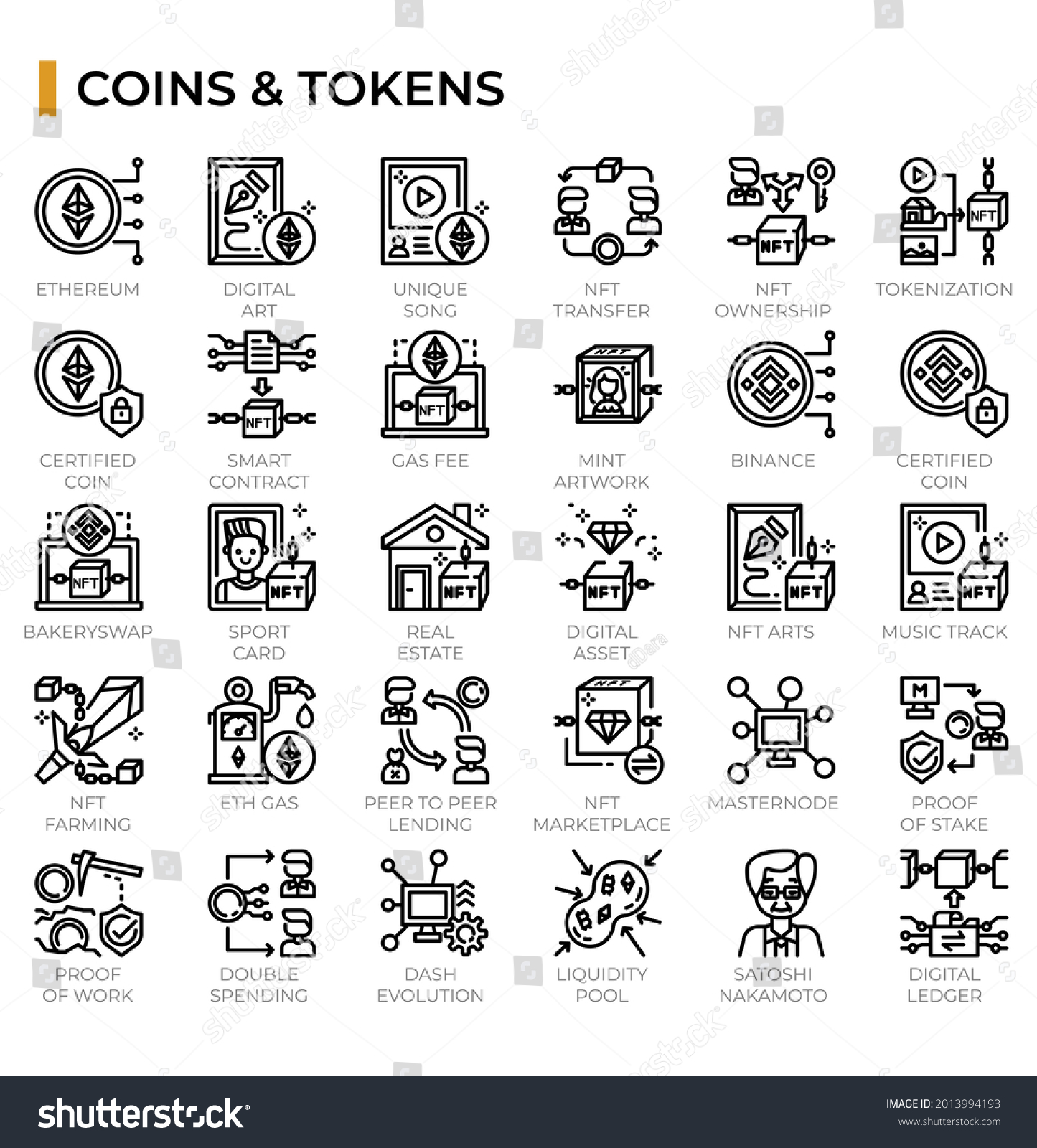 SVG of Non-fungible tokens and cryptocurrency icon set for cryptocurrency topics, education website, presentation, book. svg