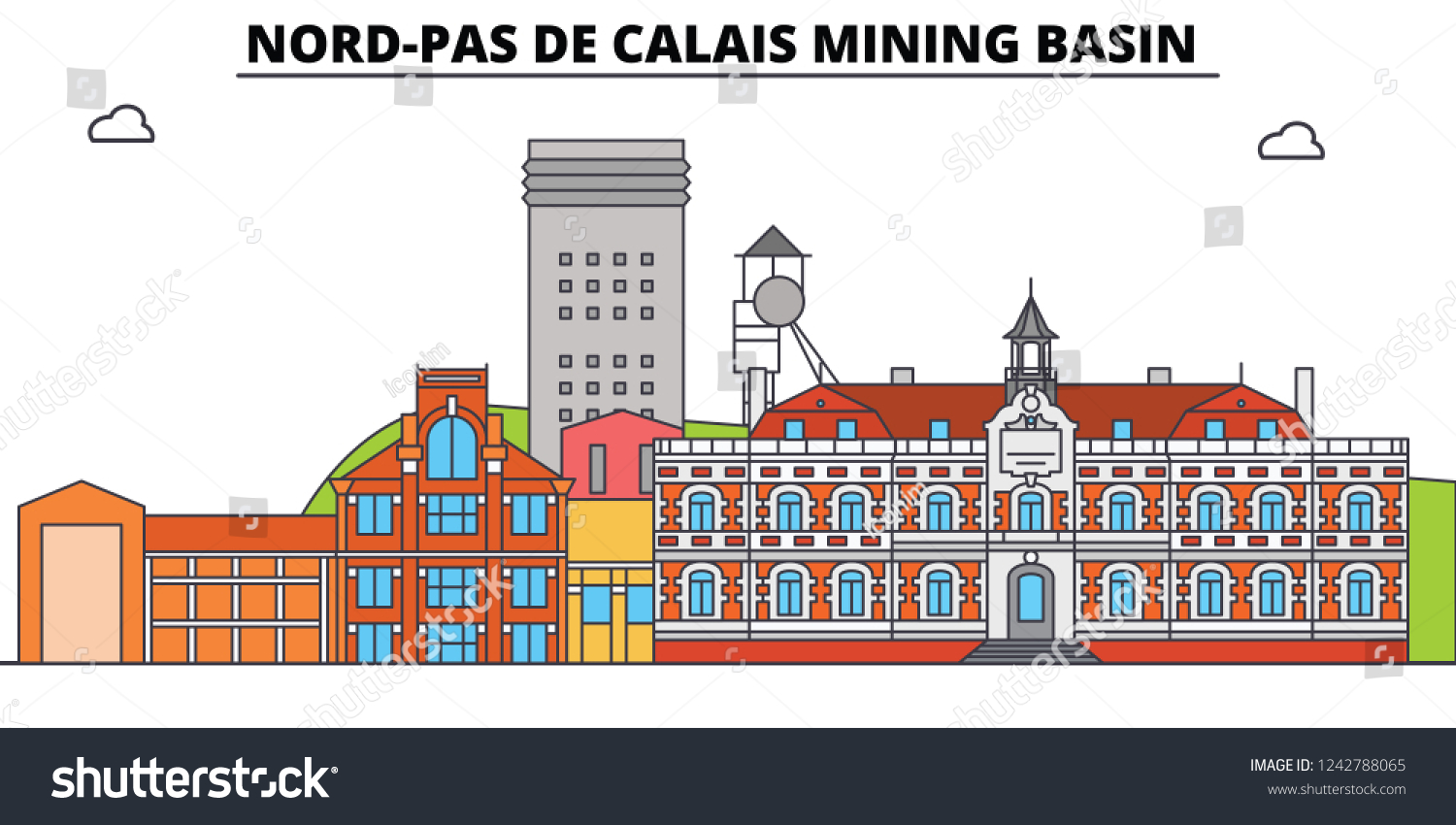 SVG of Nord-Pas De Calais Mining Basin  line travel landmark, skyline, vector design. Nord-Pas De Calais Mining Basin  linear illustration.  svg