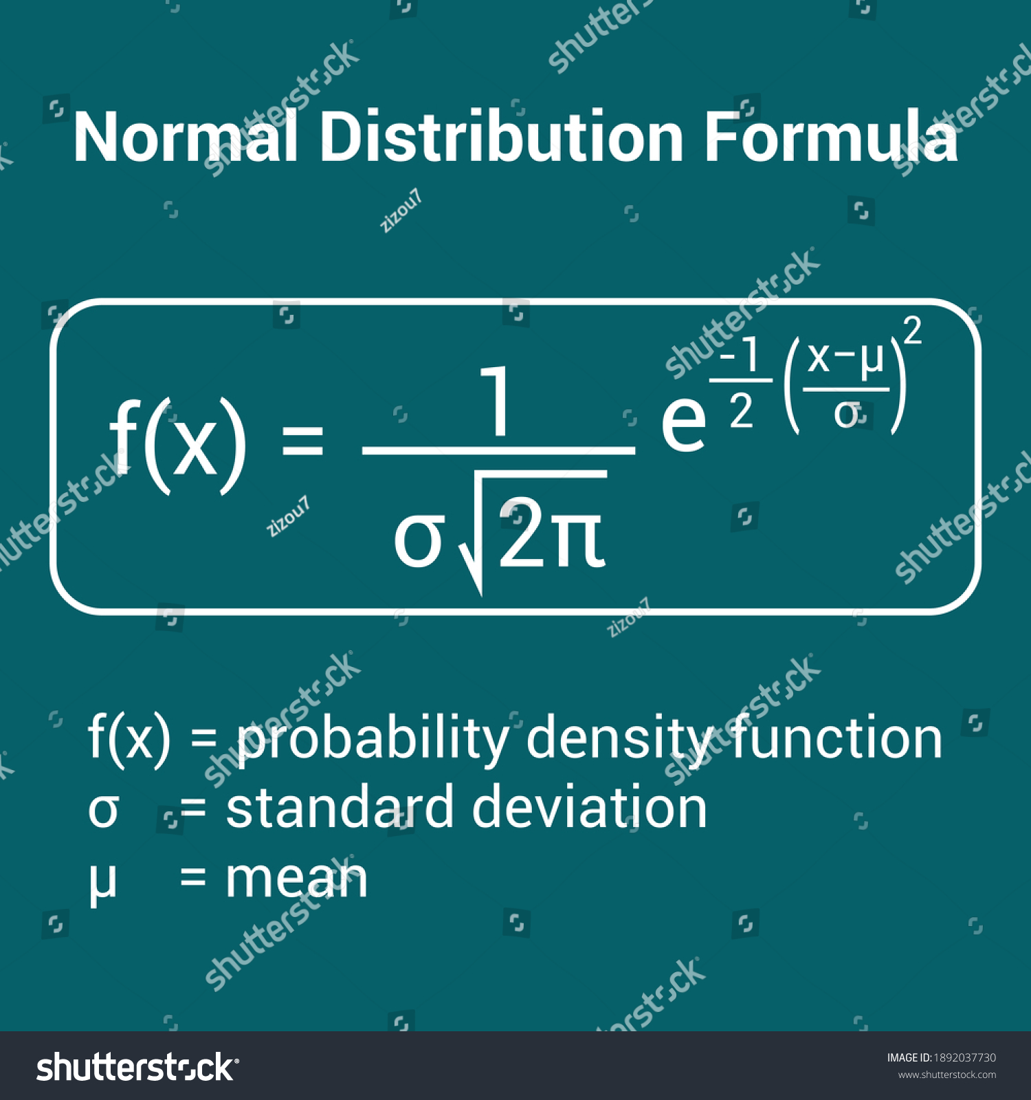 Normal Distribution Formula Math Formula Stock Vector Royalty Free 1892037730 Shutterstock 