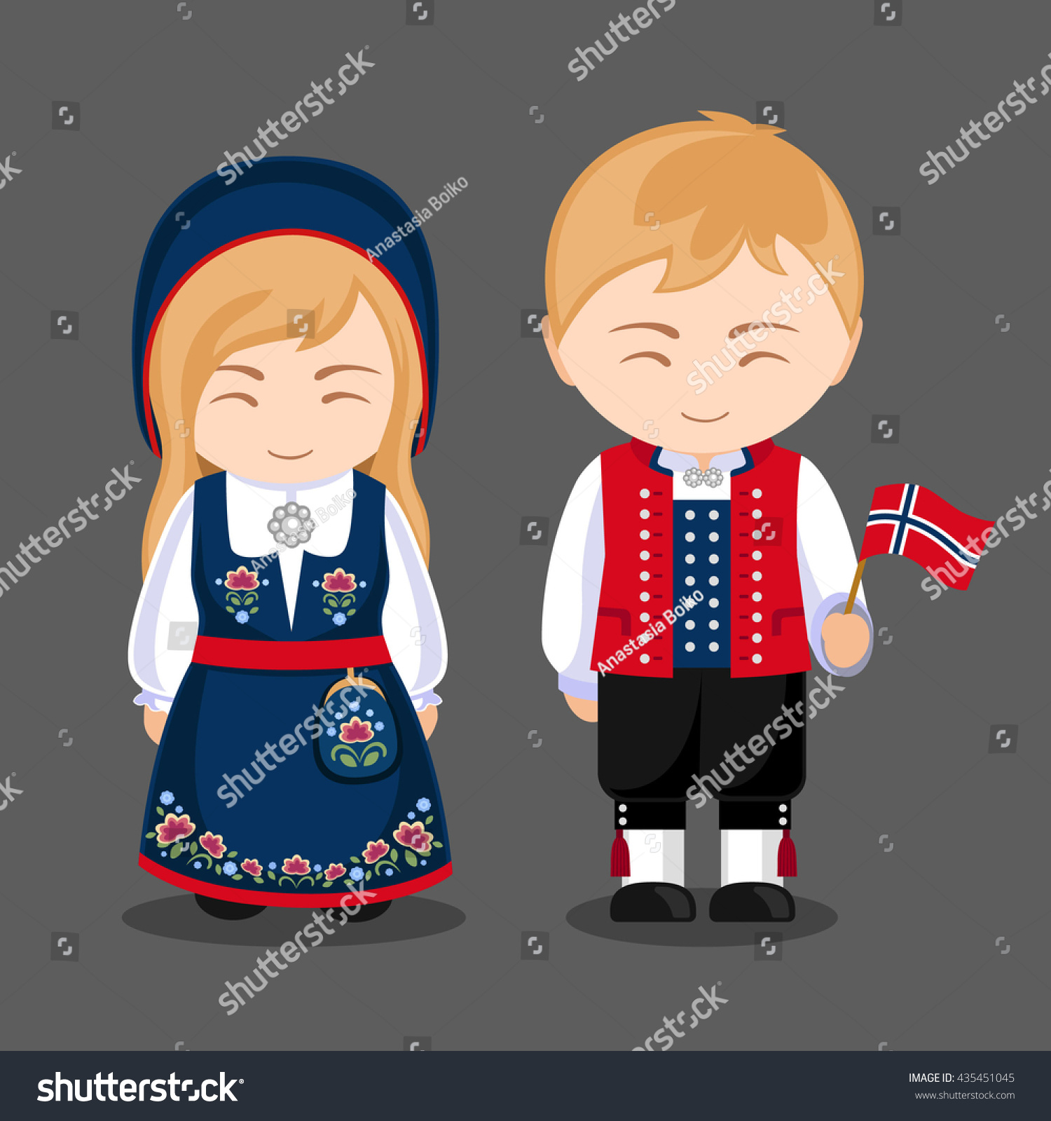 Norse National Dress Flag Man Woman Stock Vector 435451045 - Shutterstock