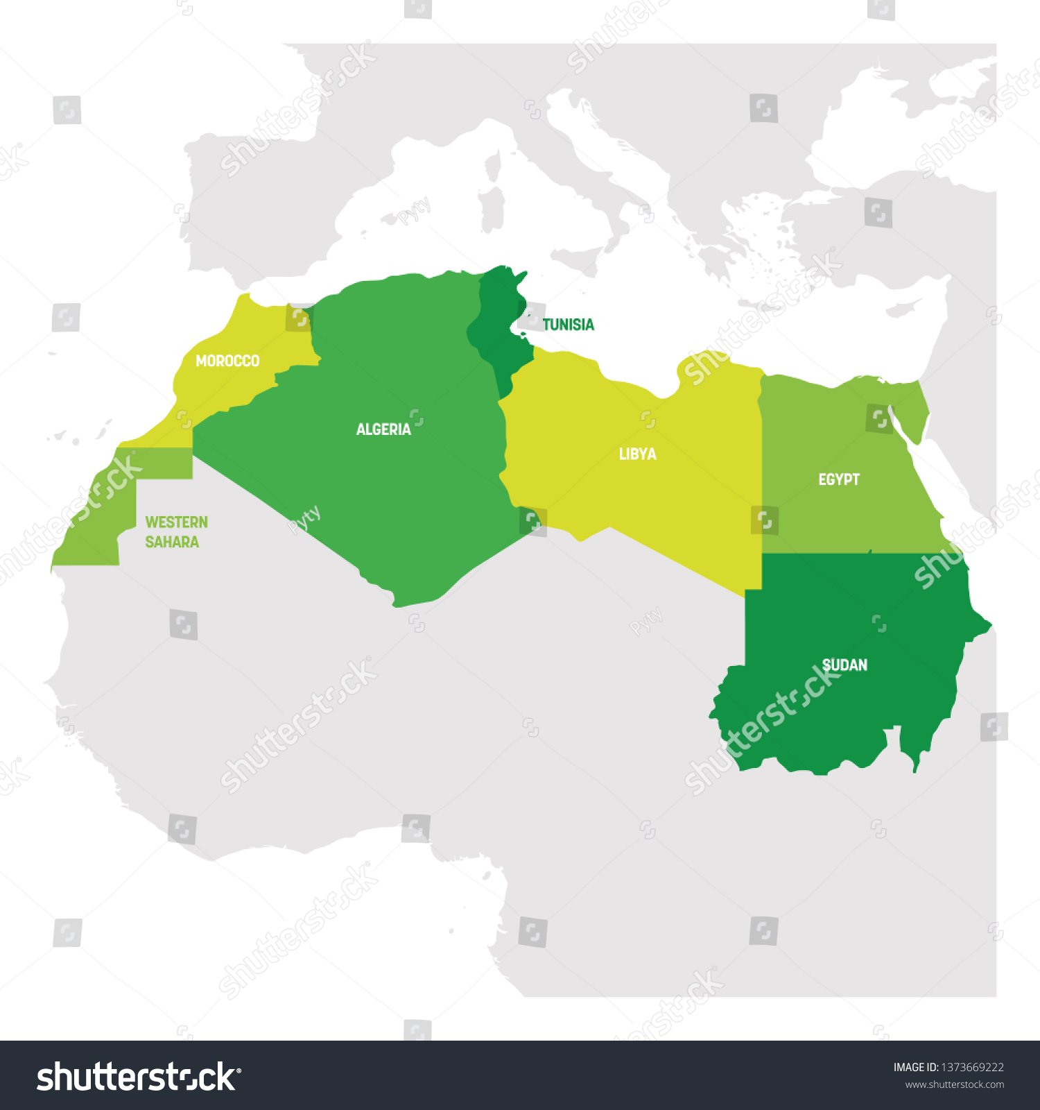 North Africa Region Map Countries Northern Stock Vector (Royalty Free ...