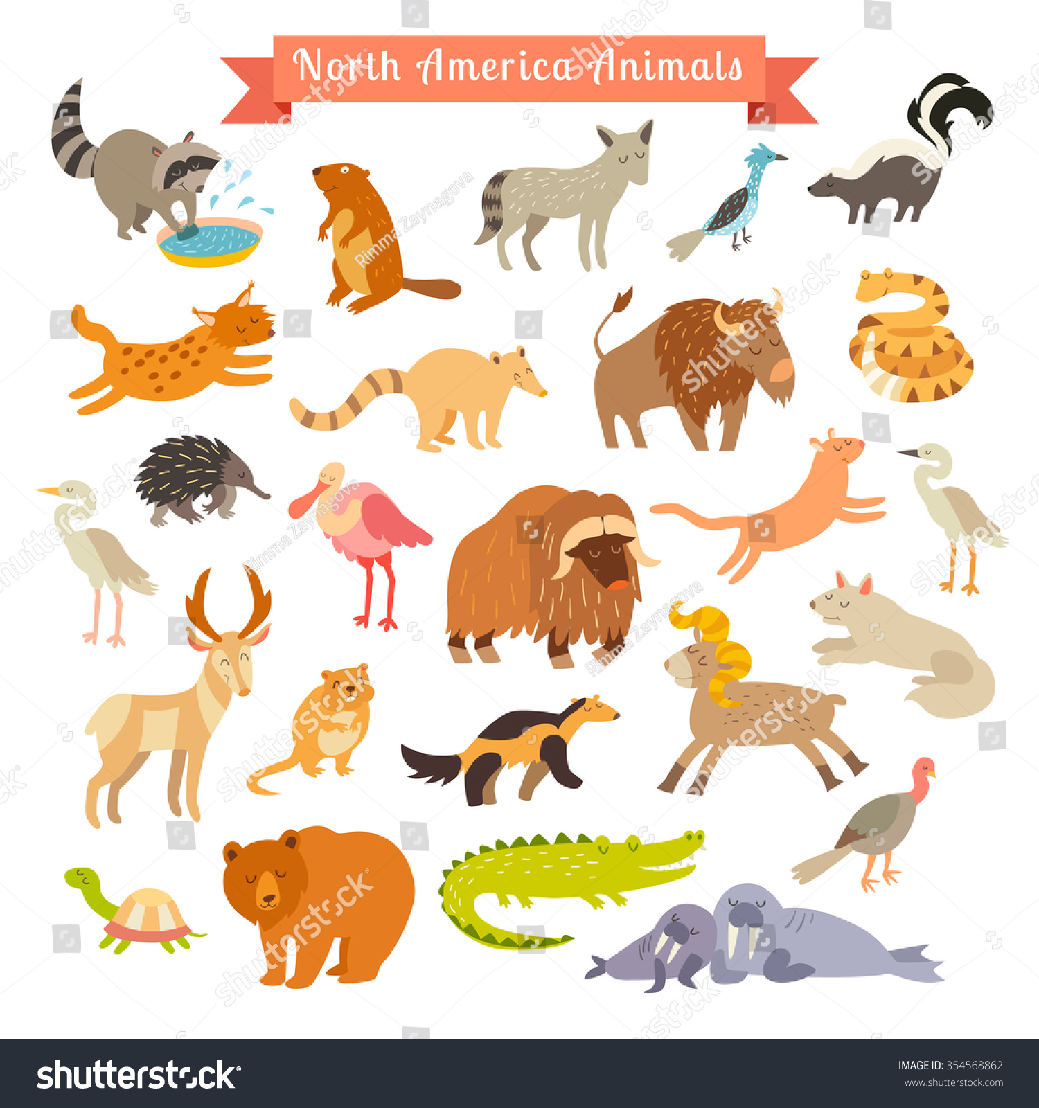 North America Animals Vector Illustration. North America Animals For ...