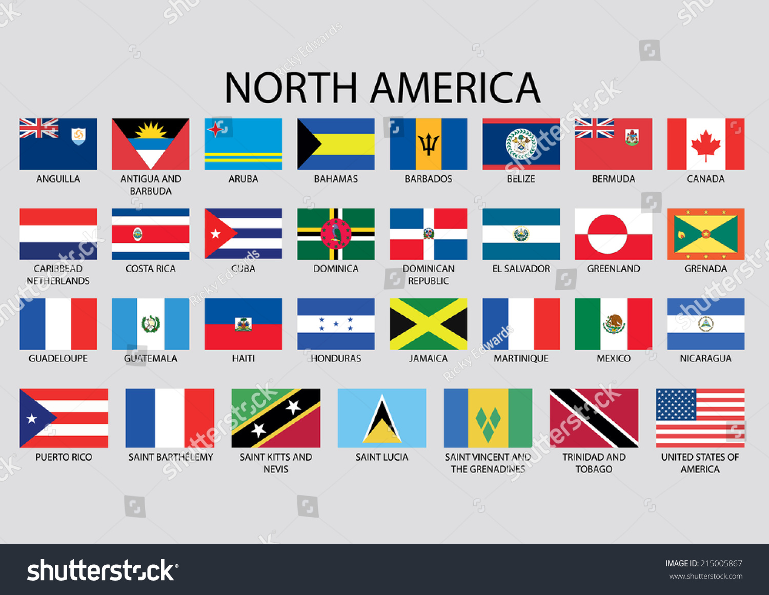 North America Continent Flag Pack Stock Vector 215005867 - Shutterstock