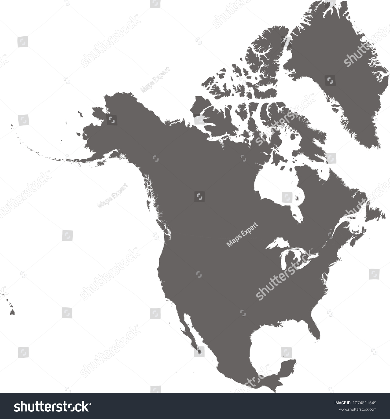 North America Map Vector Outline Illustration Vector De Stock Libre De Regalías 1074811649 