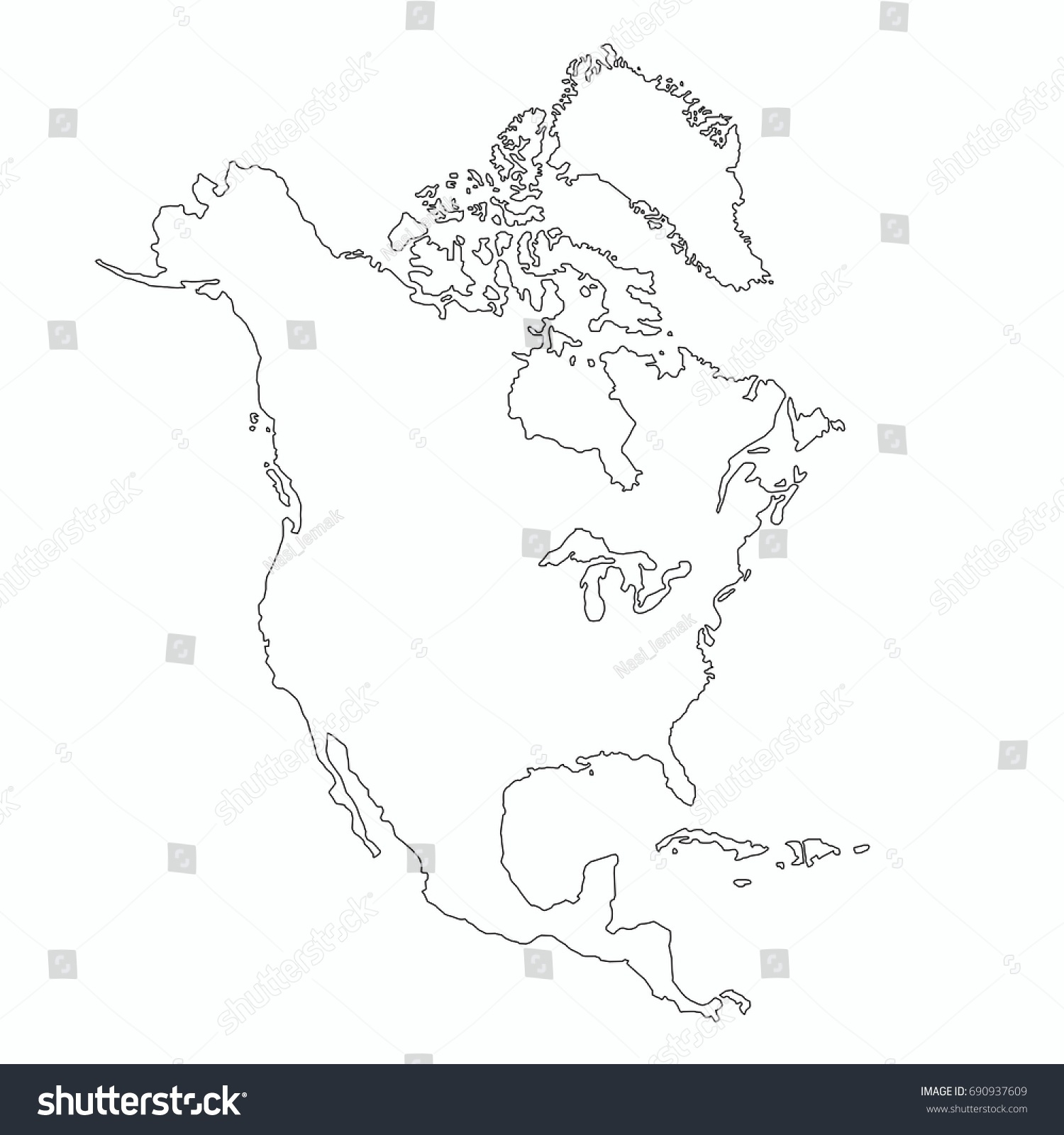 North America Outline Map Graphic Design Stock Vector Royalty Free Stock Vector North America Outline Map In Graphic Design 690937609