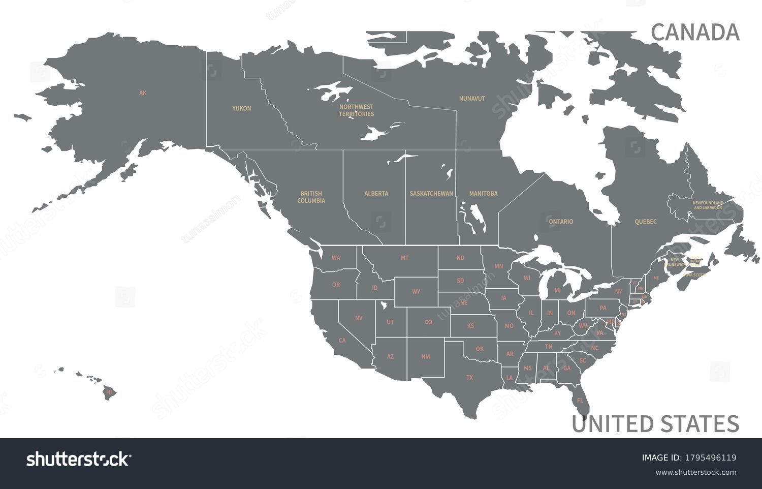 Map Of American States And Canada North American Countries Map The Main Stock Vector (Royalty Free)  1795496119 | Shutterstock