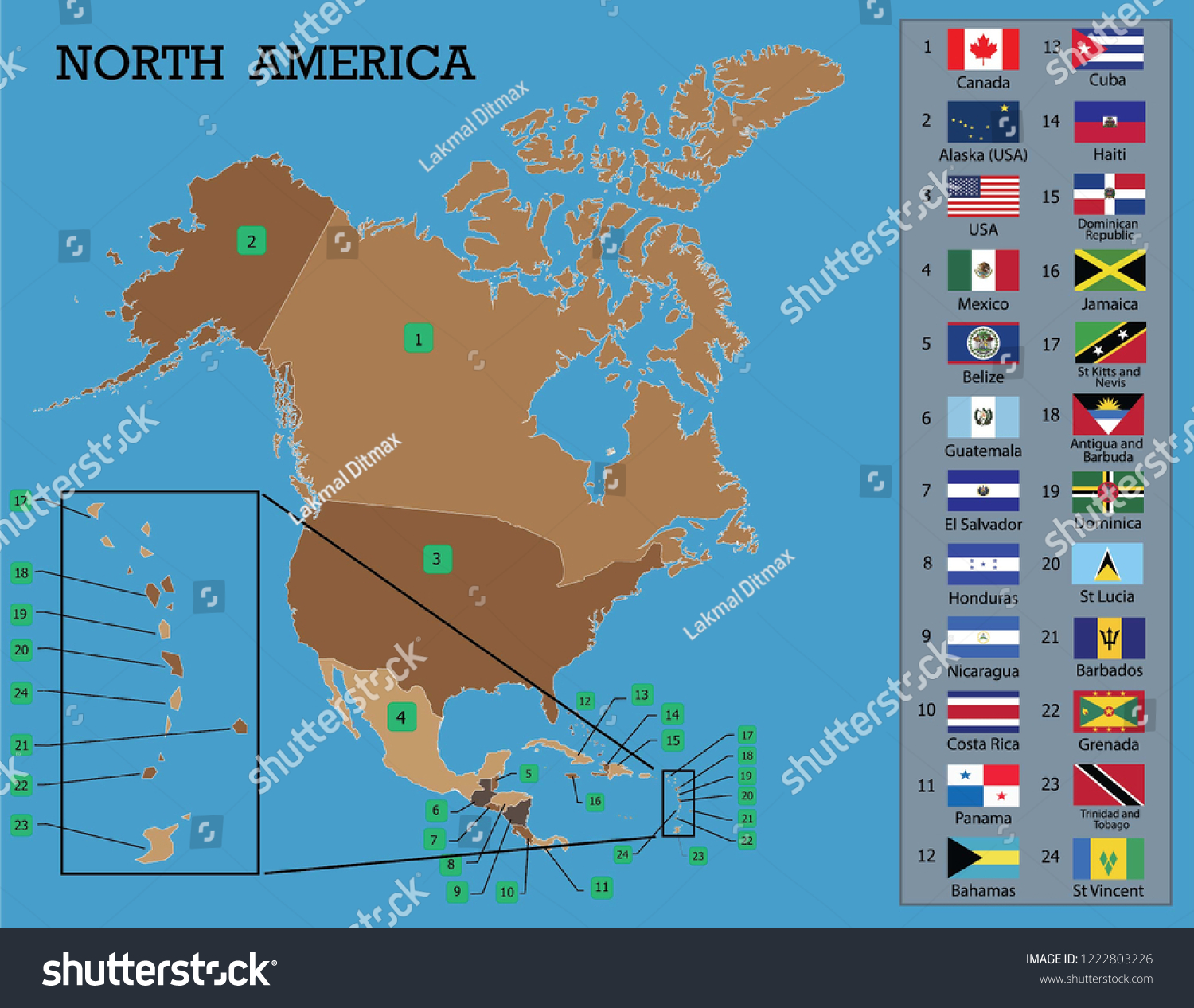 North American Map North American Countries Stock Vector Royalty