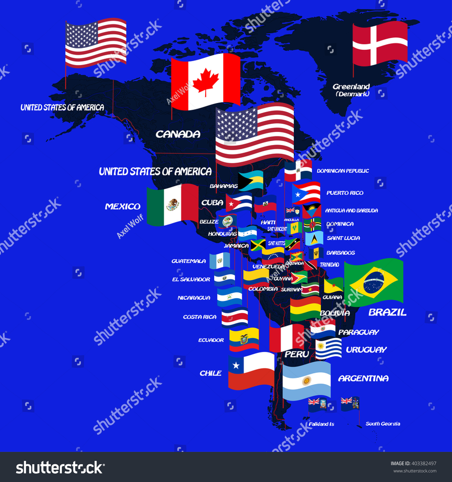 North South America Map Flags Country Stock Vector Royalty Free