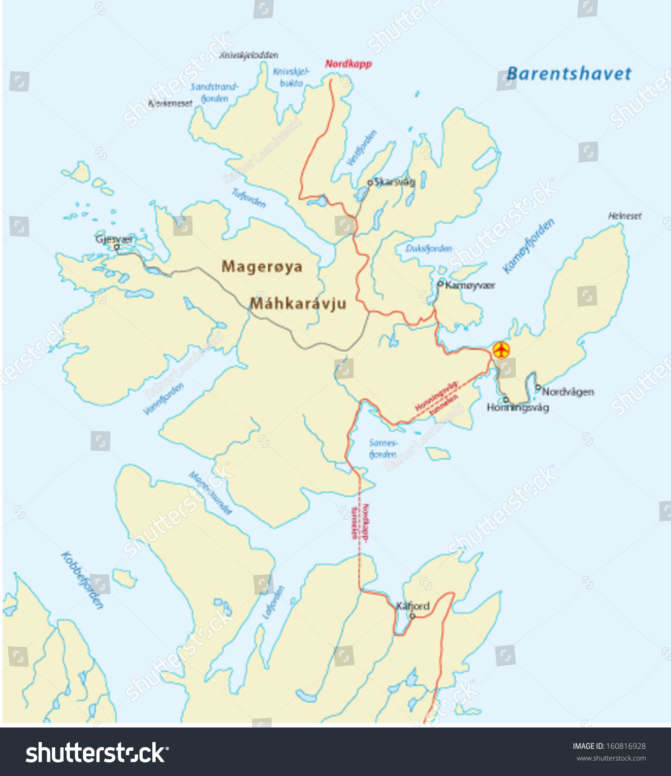 North Cape Norway Map North Cape Norway Map Stock Vector (Royalty Free) 160816928 | Shutterstock