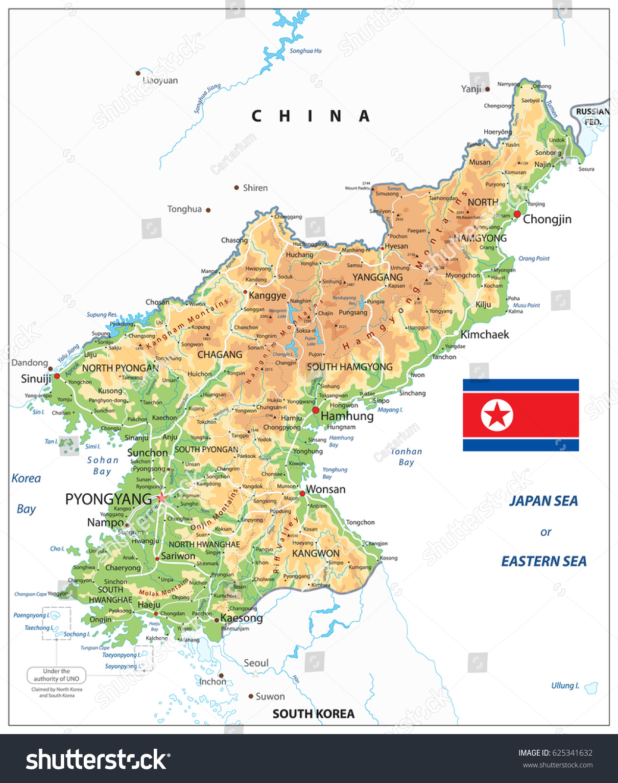 North Korea Physical Map North Korea Physical Map Isolated On Stock Vector (Royalty Free) 625341632  | Shutterstock