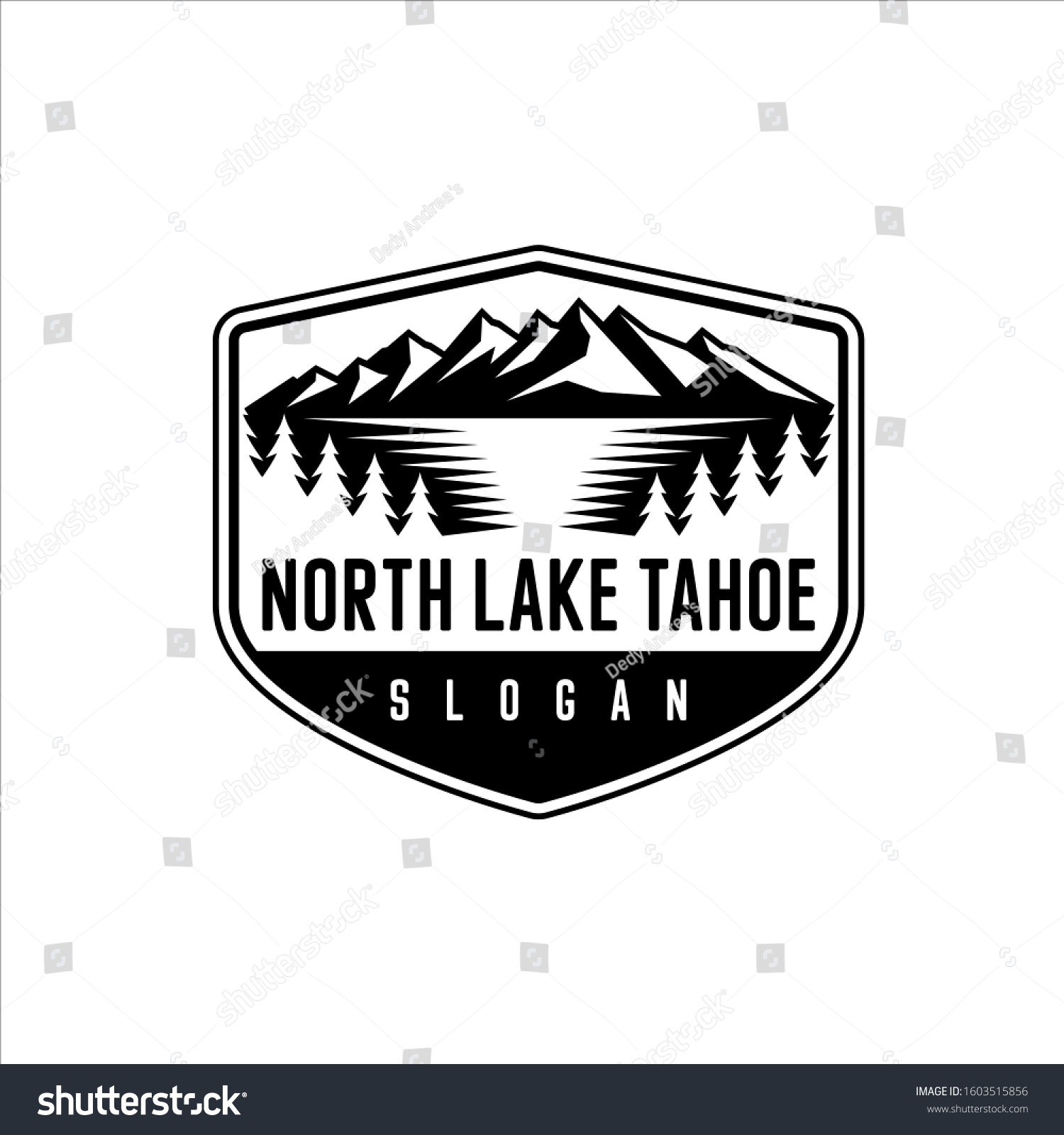 SVG of North lake Tahoe with a mountain background and pine trees svg