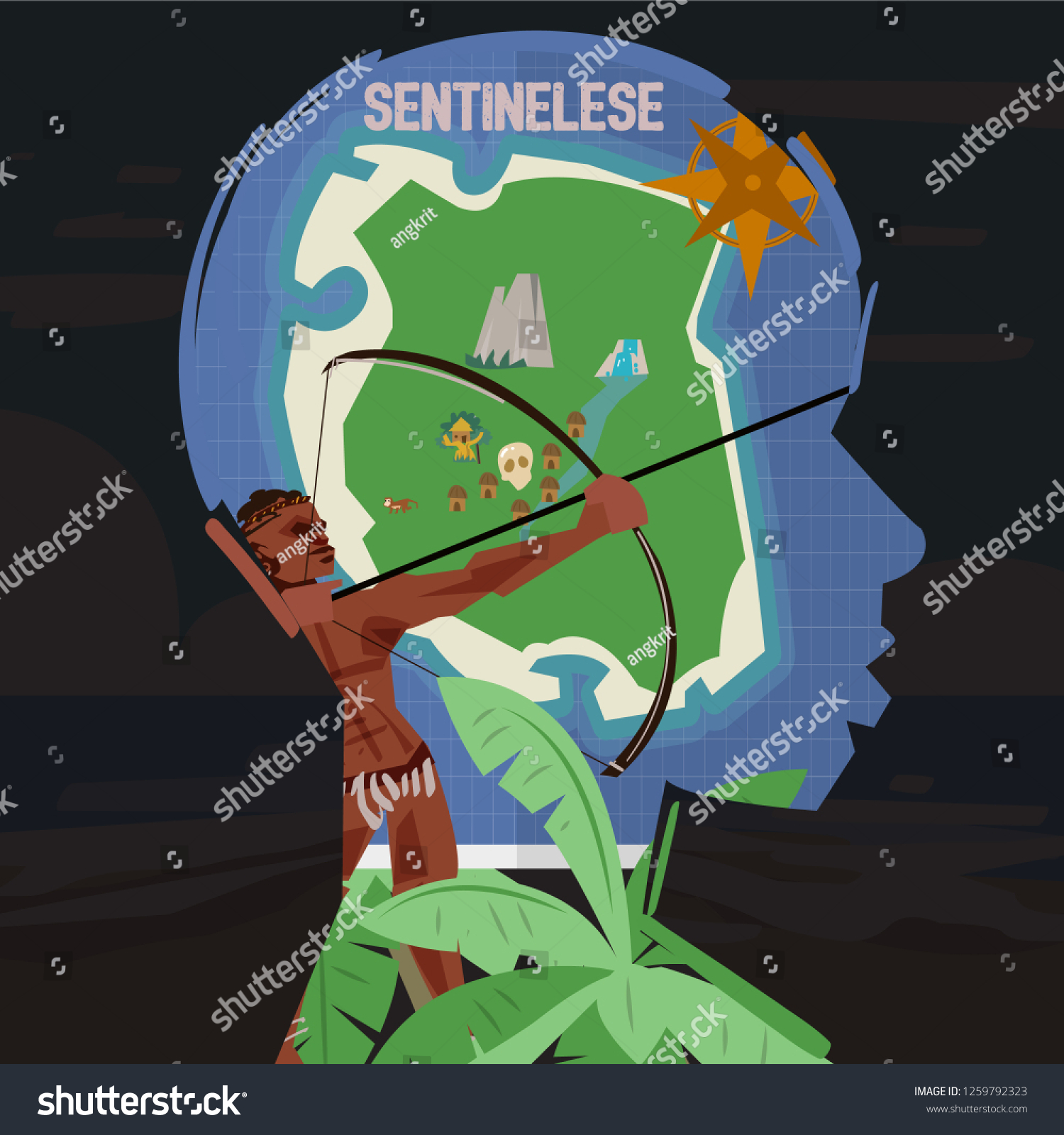 Map Of North Sentinel Island North Sentinel Island Map Sentinelese Face Stock Vector (Royalty Free)  1259792323 | Shutterstock