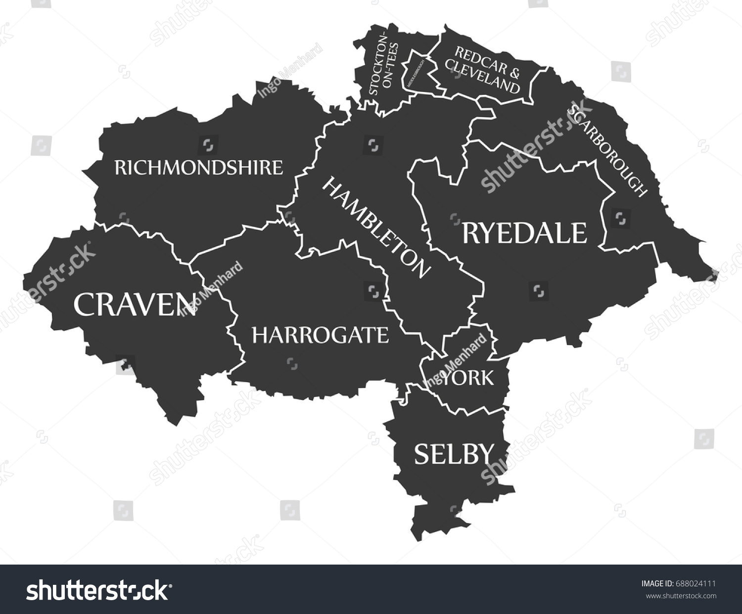 SVG of North Yorkshire county England UK black map with white labels illustration svg
