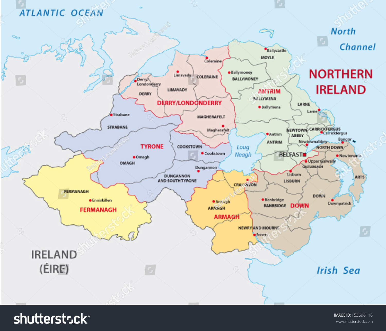 Northern Ireland Administrative Map Stock Vector Illustration 153696116 ...