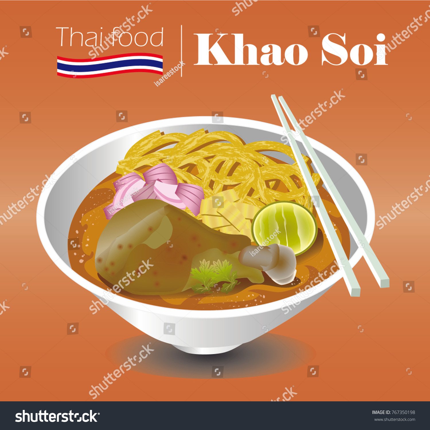 Northern Thai Coconut Curry Noodle Soup Stock Vector Royalty Free 767350198