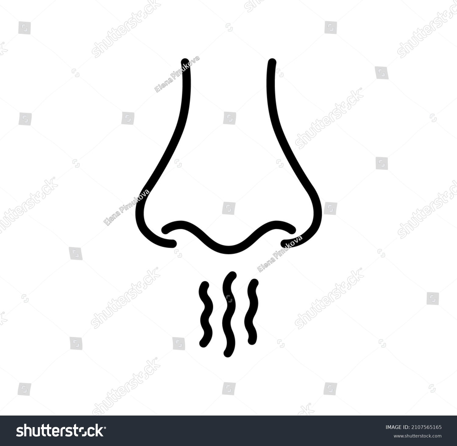 SVG of Nose and breath icon. Nasal breathing. Human organ of smell. Unpleasant smell. Nose inhales fragrance outline icon. Vector illustration in line style on white background. Editable stroke. svg