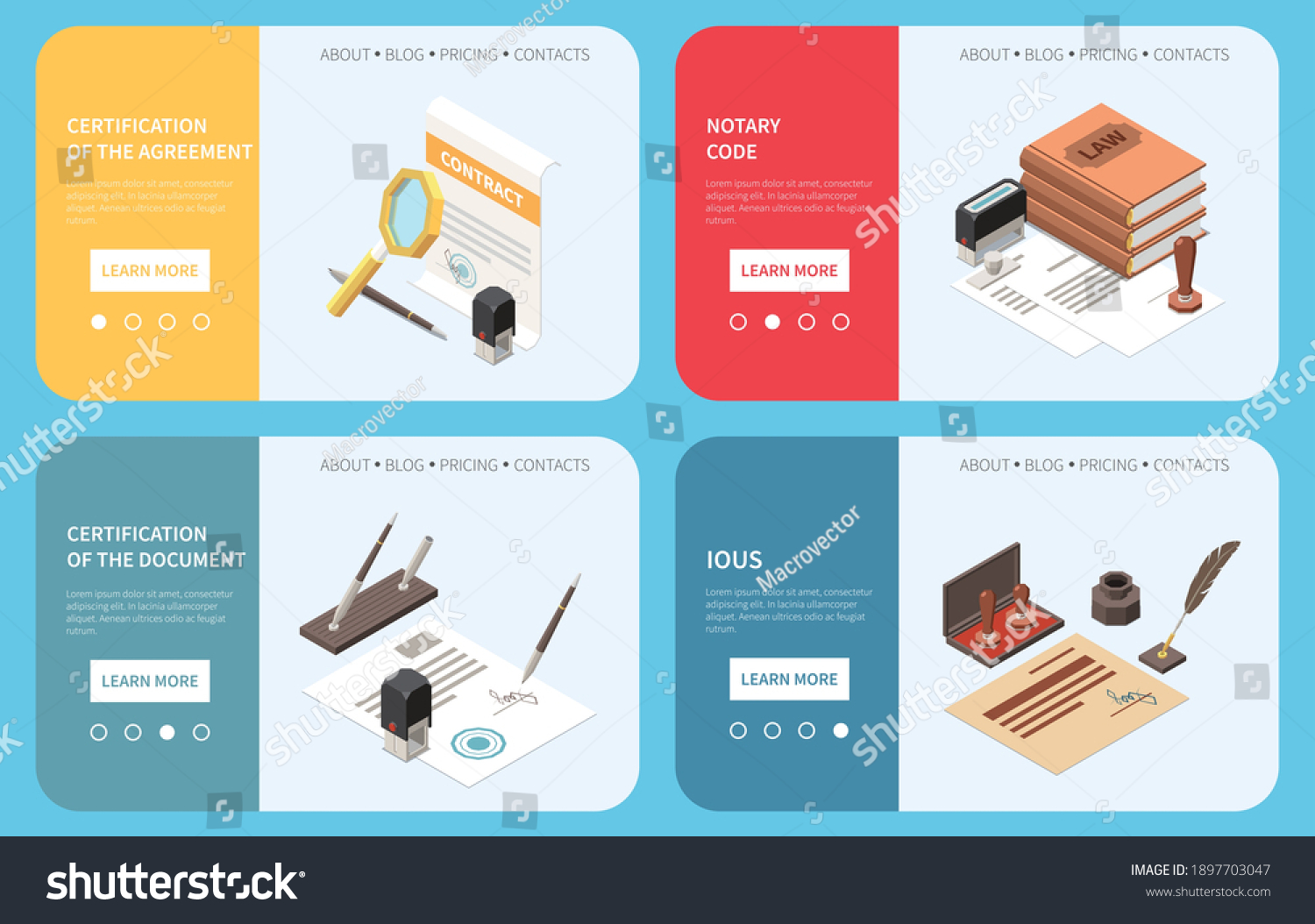 SVG of Notary services web banners with clickable links buttons and offering of document and agreement certification isometric vector illustration svg