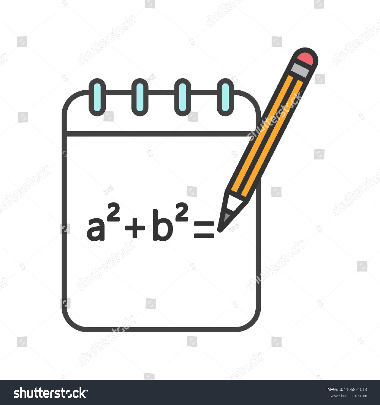 math notebook with pencil, a squared plus b squared clip art preview