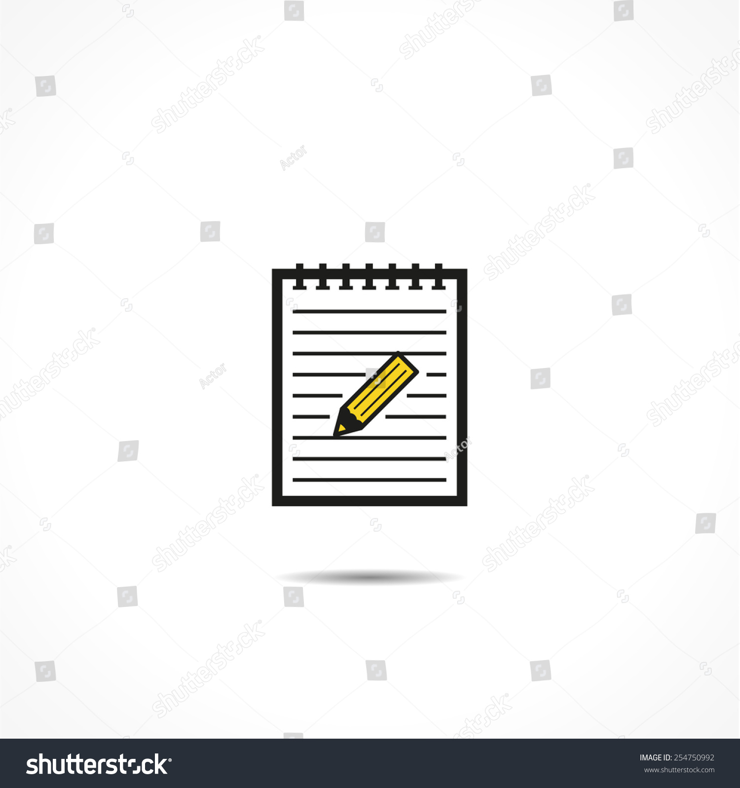 notebook with yellow pencil, black outline clip art preview
