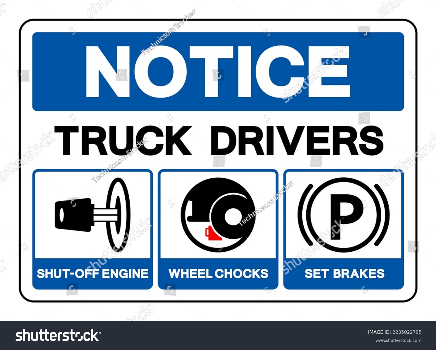 SVG of Notice Truck Drivers Shut-Off Engine Wheel Chocks Set Brakes Symbol Sign, Vector Illustration, Isolate On White Background Label .EPS10 svg