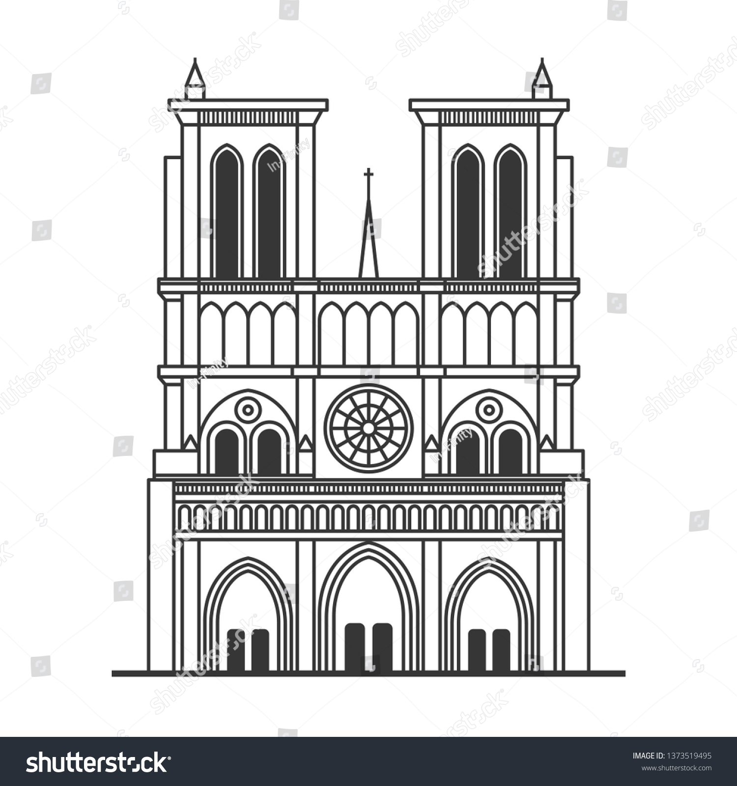 Notre Dame De Paris Cathedral Line Stock Vector (Royalty Free ...